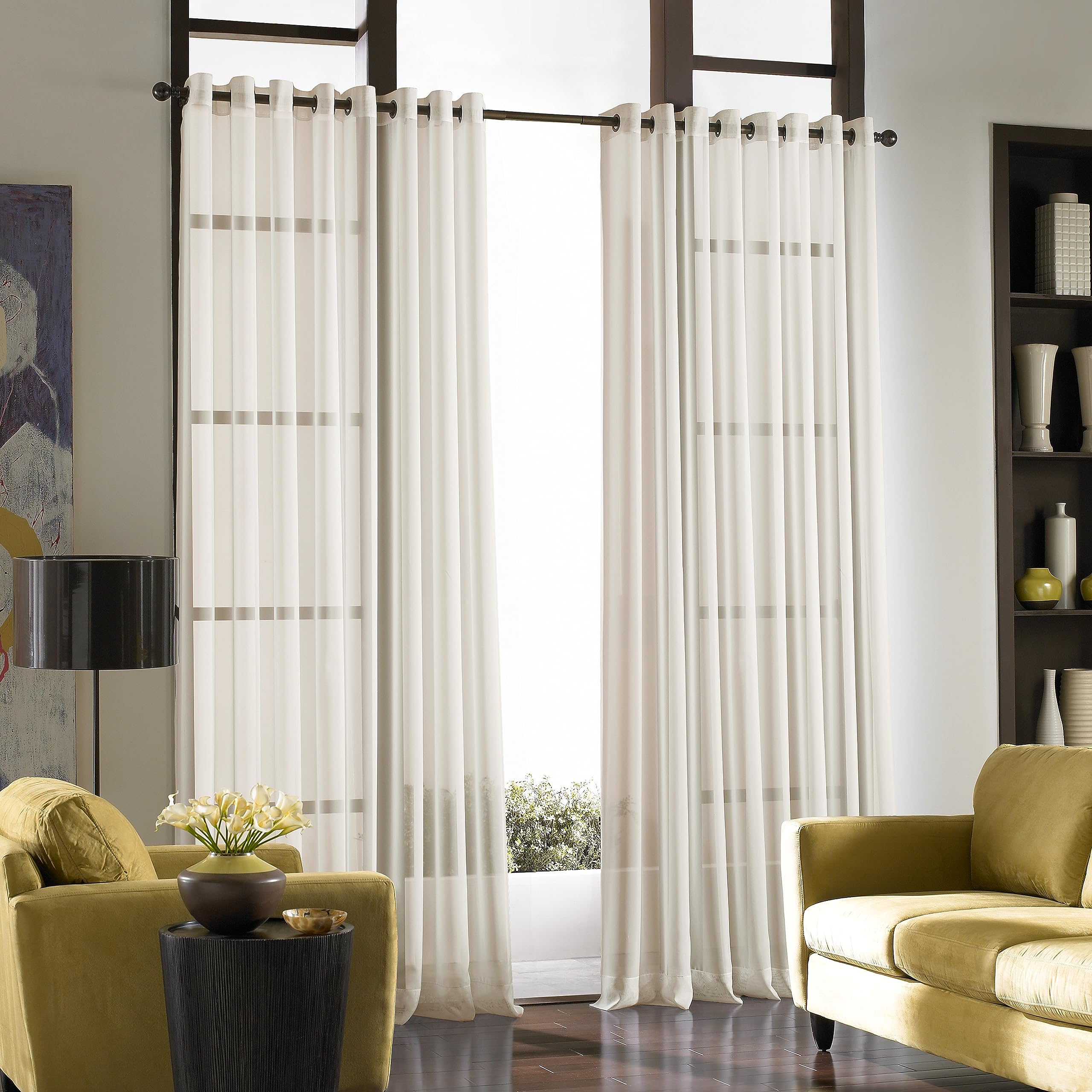 Curtainworks Soho Voile Sheer Grommet Curtain Panel, 59 by 132", Oyster