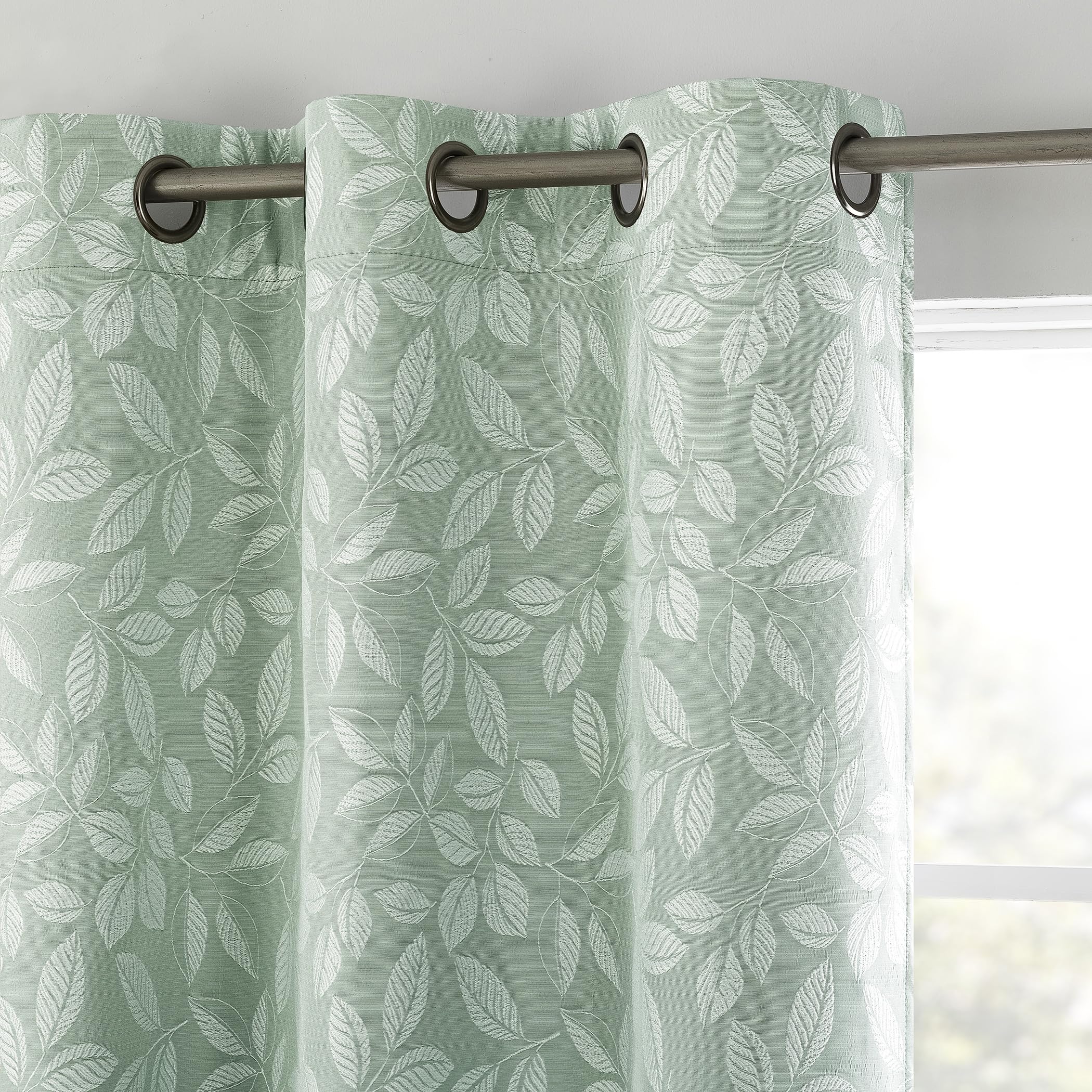 Sun Zero Satti Embroidered Leaf 100% Total Blackout Grommet Curtain Panel, Sage Green, 40" W x 84" L (1 Panel)