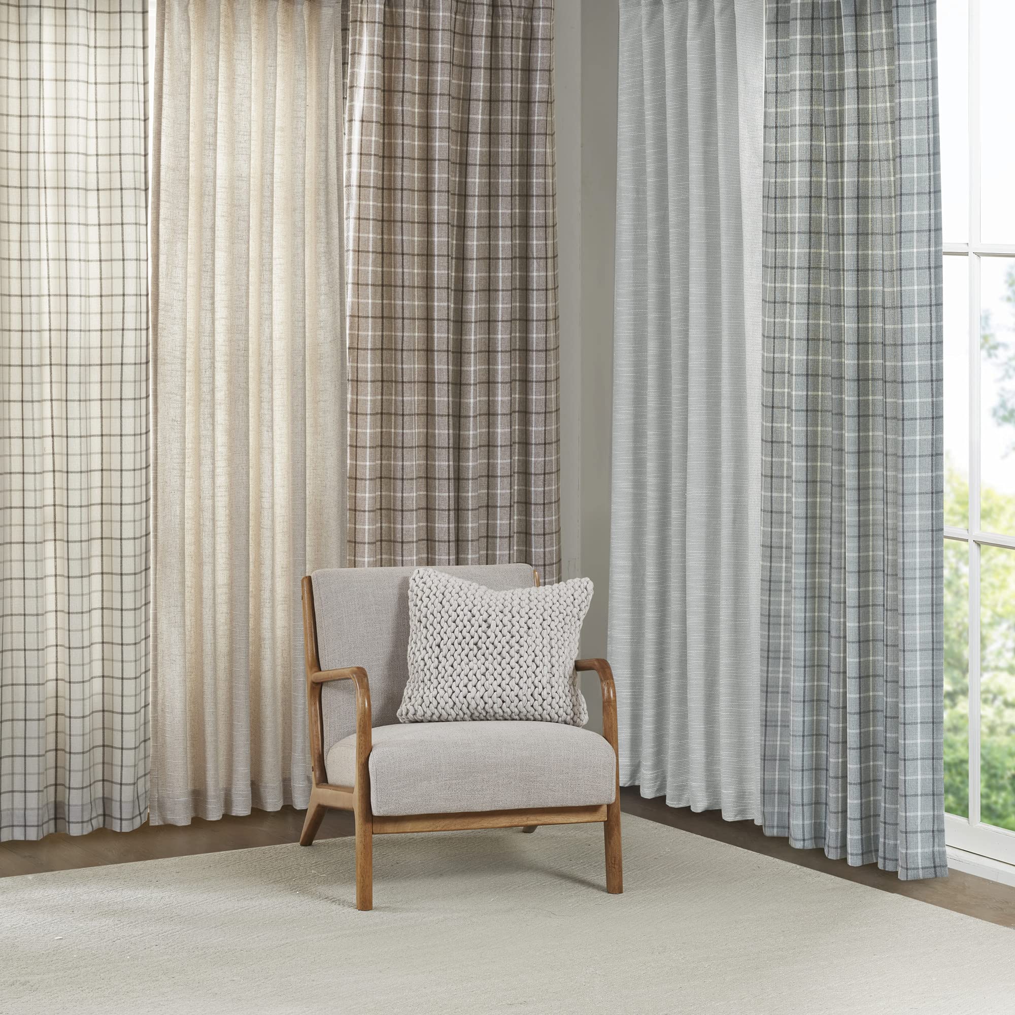 Madison Park Anaheim Cabin Plaid Curtain Window, Thermal Insulated Fleece Lining, Living Room Decor Light Blocking Drape for Bedroom, 1-Single Panel Pack, 50" x 95", Rod Pocket, Natural
