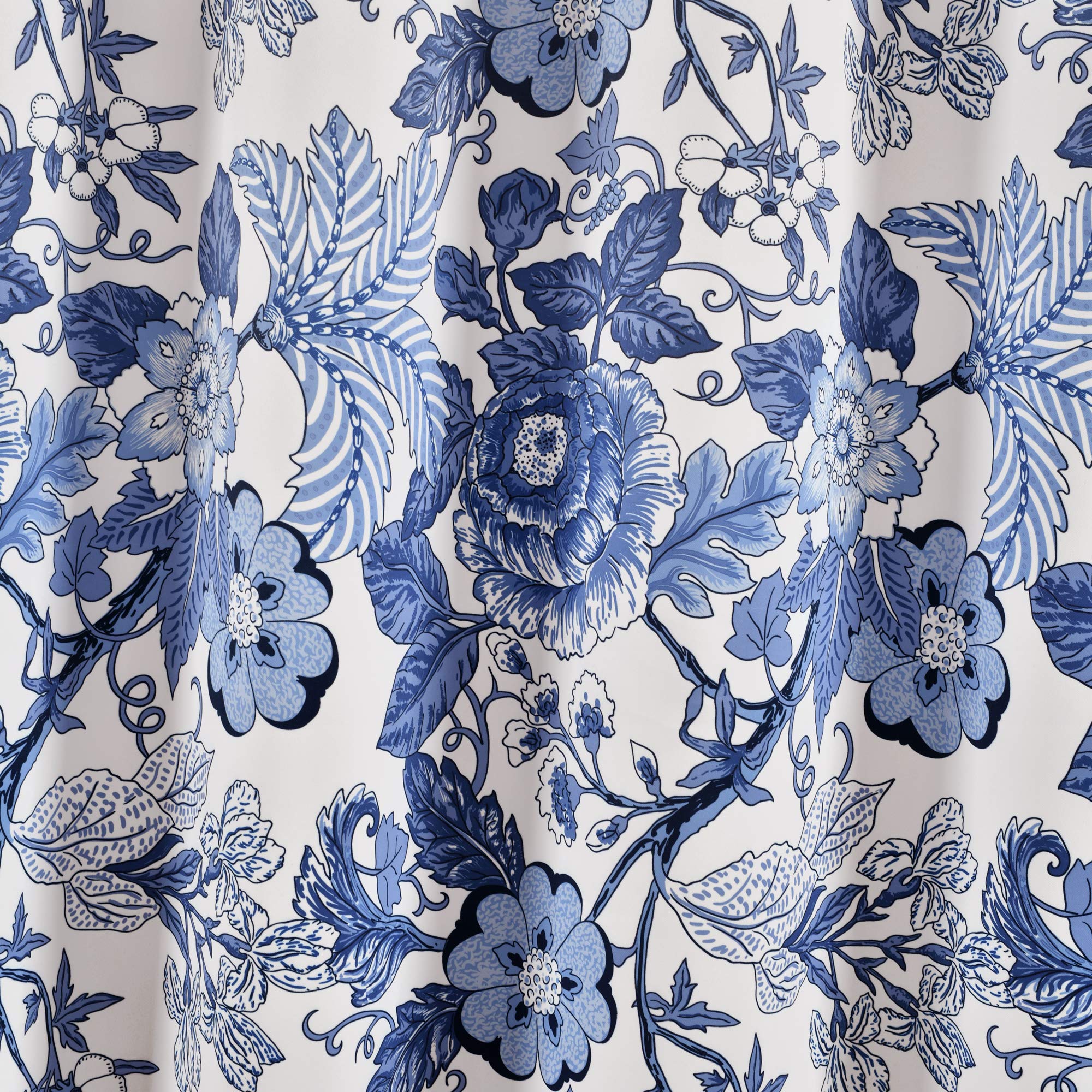 Lush Decor Navy White Sydney Curtains | Floral Garden Room Darkening Window Set for Living, Dining, Bedroom Long x 52” Wide, 84" L Panel Pair