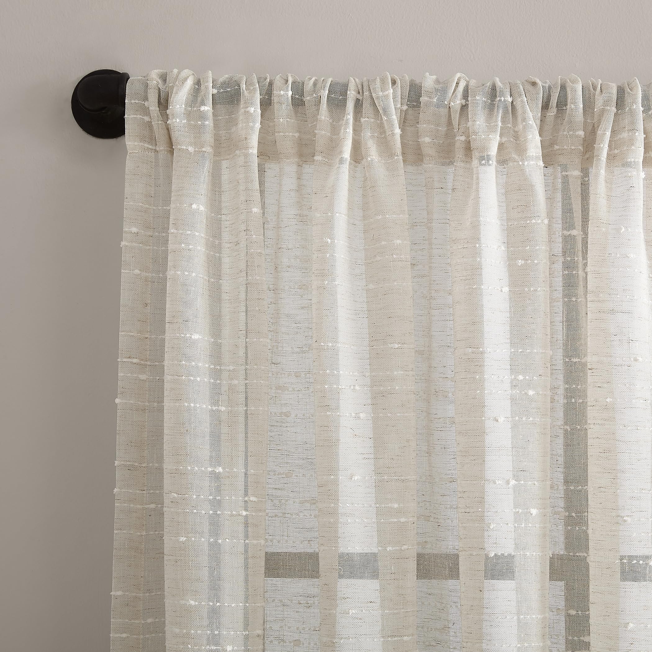Clean Window Textured Slub Stripe Anti-Dust Allergy/Pet Friendly Sheer Curtain Panel, Linen, 52" W x 84" L (1 Panel)