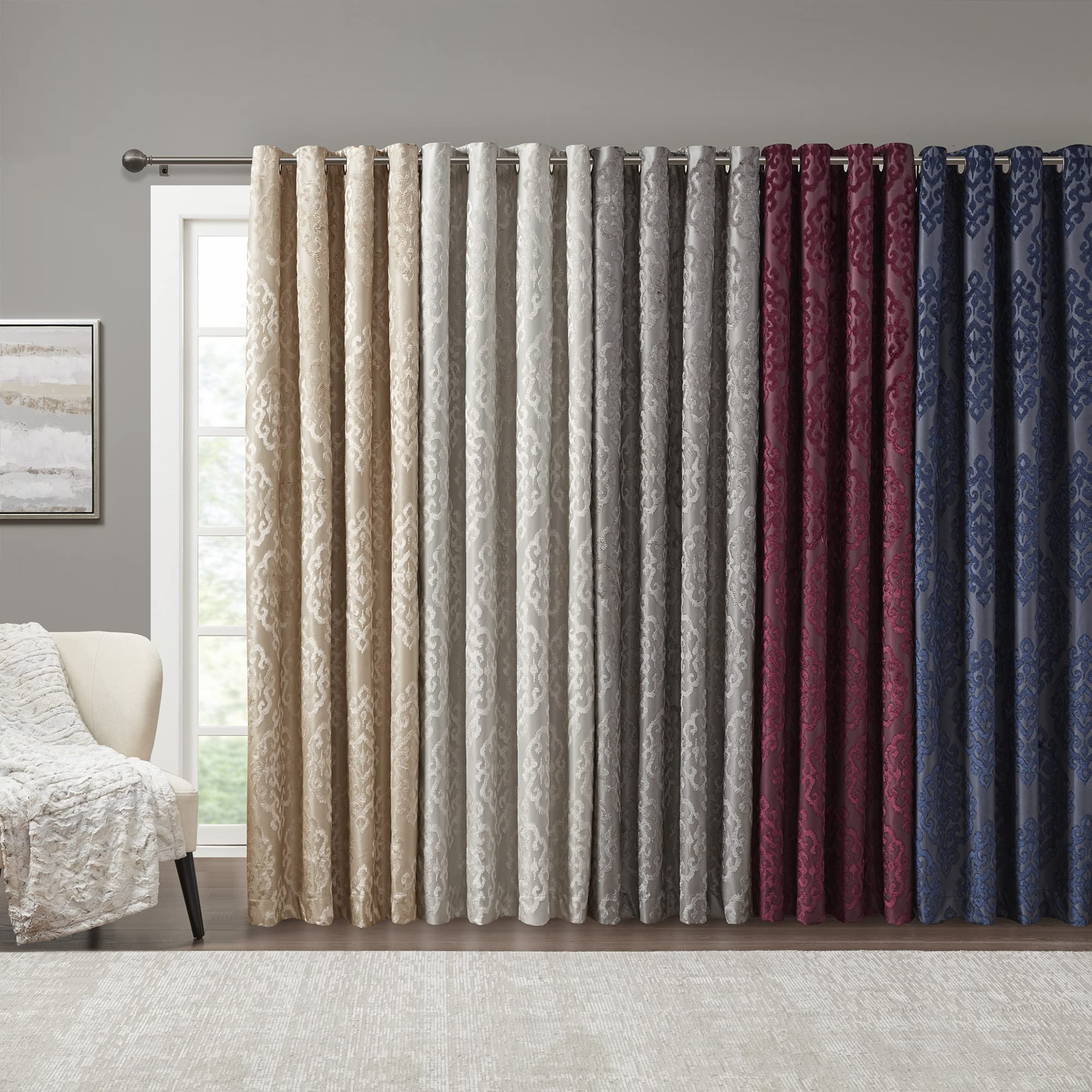 Sun Smart Amelia Jacquard Paisley Total Blackout Curtain for Bedroom, Luxury Single Window Panel Living Room Family-Room Kitchen, Grommet Top, 1-Panel Pack, 50"x95", Champagne