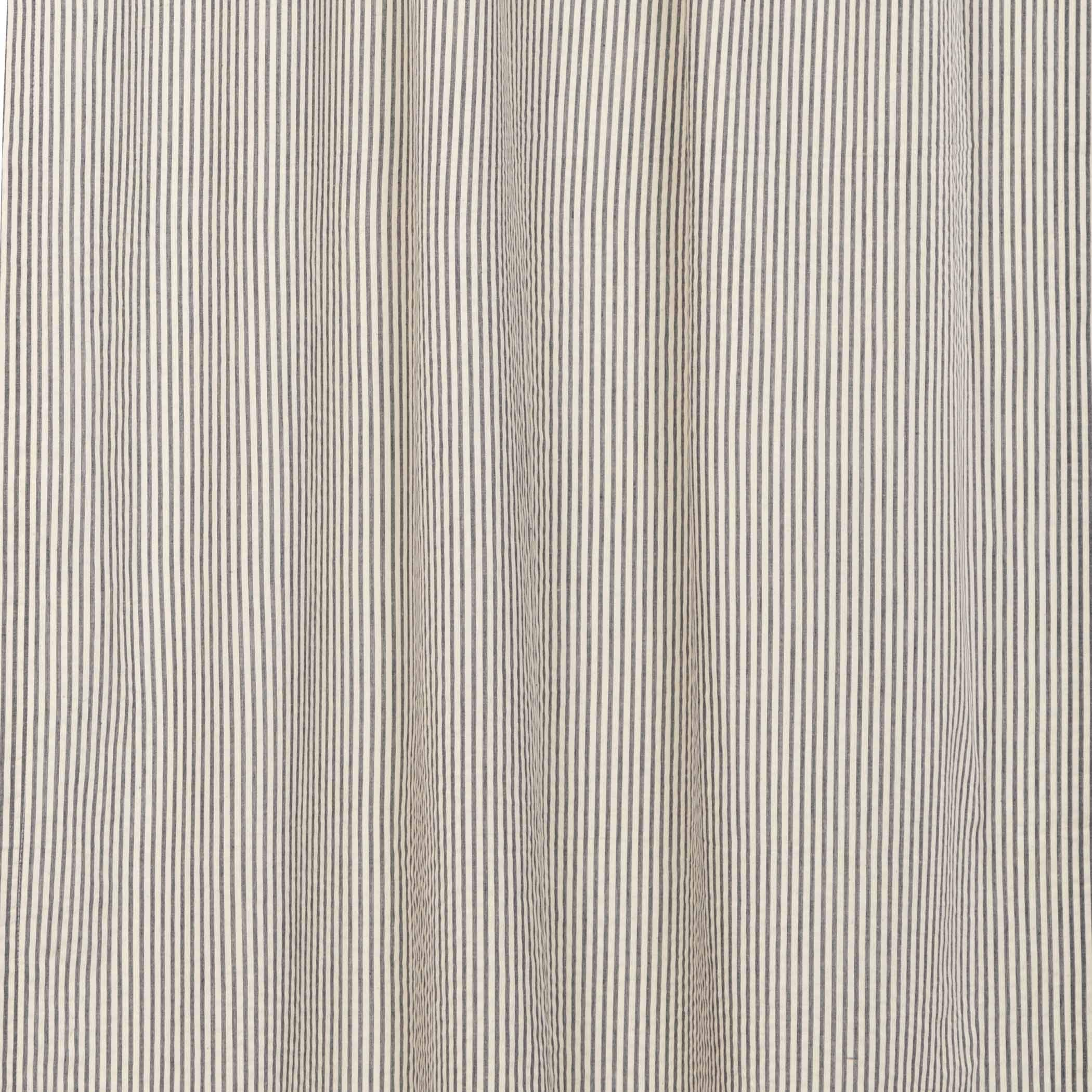 VHC Brands Hatteras Seersucker Ticking Striped Cotton Americana Curtains Rod Pocket Drawstring Ties Prairie Panel Pair, 84x36x18, Denim Blue