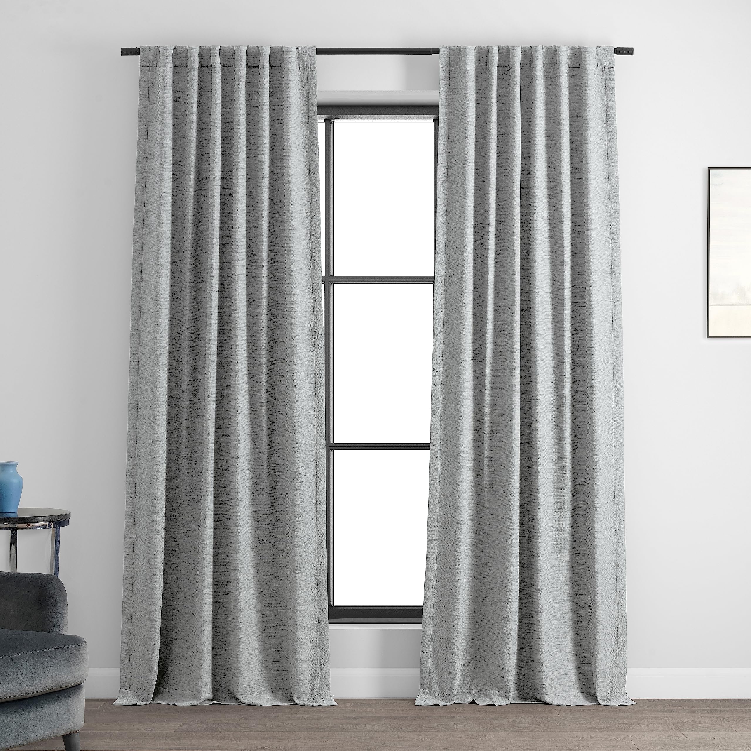 HPD Half Price Drapes Bellino Textured Faux Linen Room Darkening Curtains 108 Inches Long (1 Panel), Curtains for Bedroom & Living Room, 50W x 108L, Vista Grey