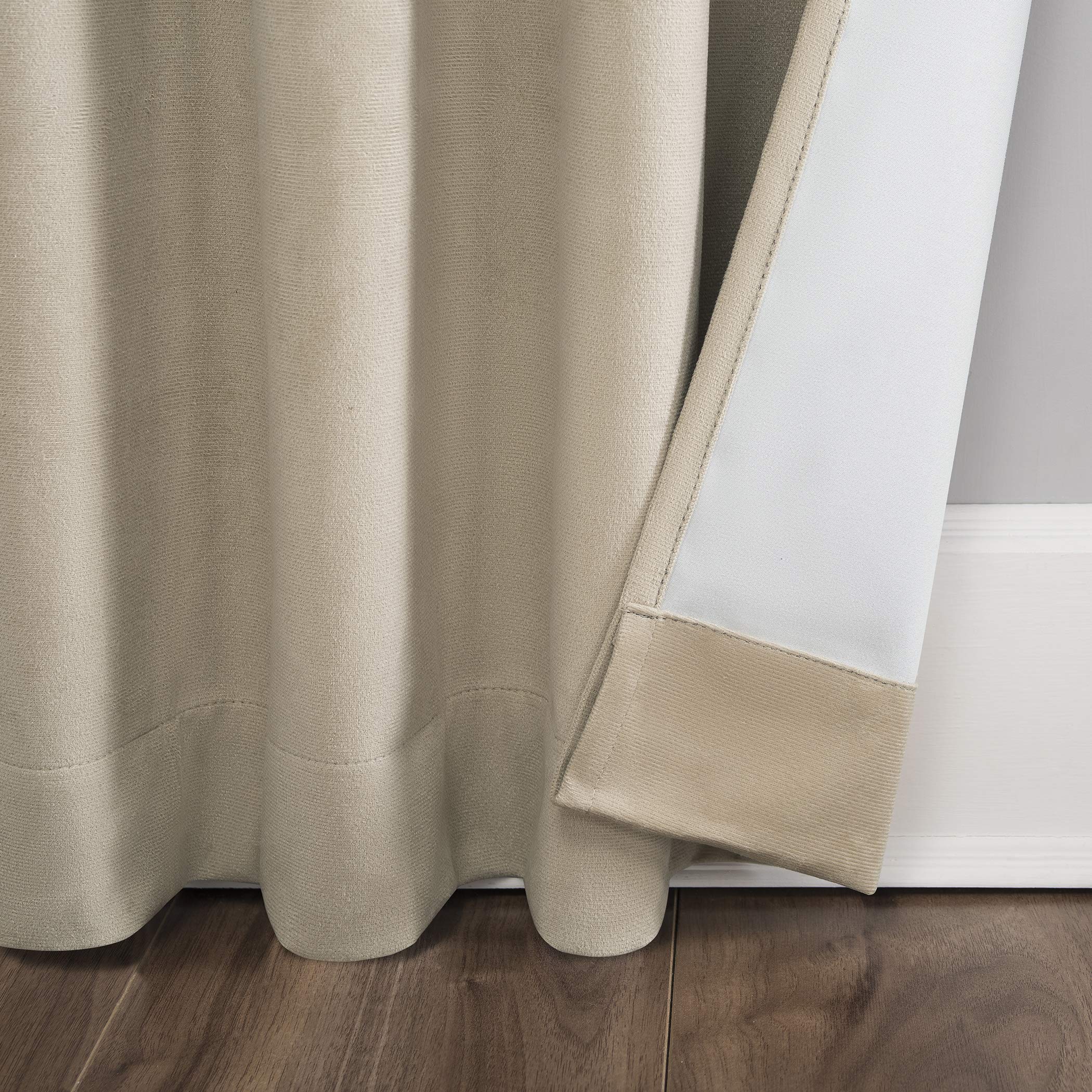 Sun Zero Hampshire Velvet Noise Reducing Thermal Extreme 100% Total Blackout Back Tab/Rod Pocket Curtain Panel, Ecru Off-White, 50"W x 96"L (1 Panel)