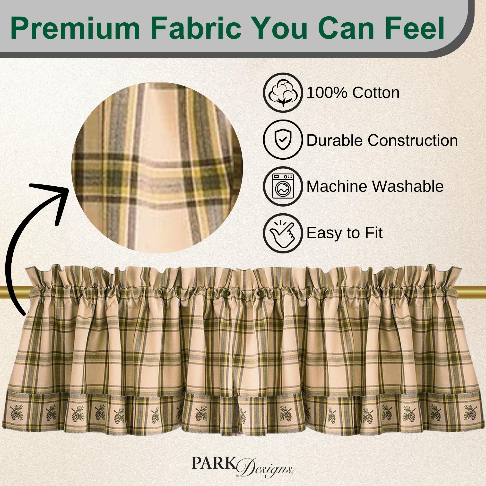 Park Designs Farmhouse Kitchen Valances for Windows - Plaid Pine Lodge | Fall Decor Window Valance Curtains | Plaid Curtain Valances for Windows | Boho Living Rooms & Bathrooms | 72" x 14"
