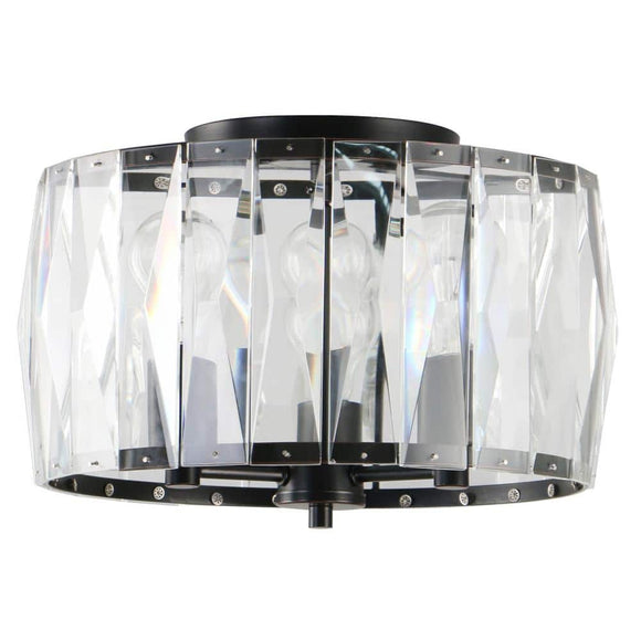 3-Light Black Flush Mount with Clear Glass Crystal Shade
