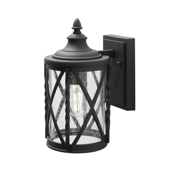 Home Decorators Collection Walcott Manor 11.5 in. 1-Light Black Hardwired Outdoor Transitional Wall Lantern Sconce with Clear Seeded Glass