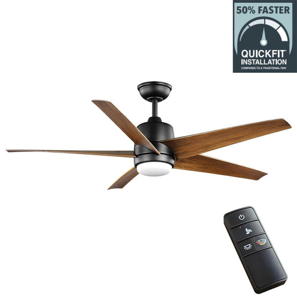 Hampton Bay Mena 54 in. White Color Changing Integrated LED Indoor/Outdoor Matte Black Ceiling Fan with Light and Remote Control