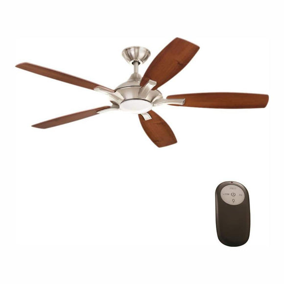 Home Decorators Petersford 52  LED Indoor Brushed Nickel Ceiling Fan - New