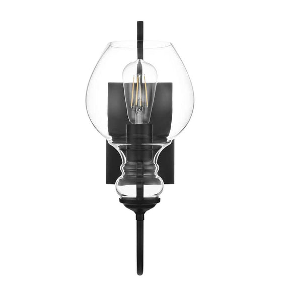 Home Decorators Collection Bakerston 1-Light Matte Black Wall Sconce with Clear Glass Shade