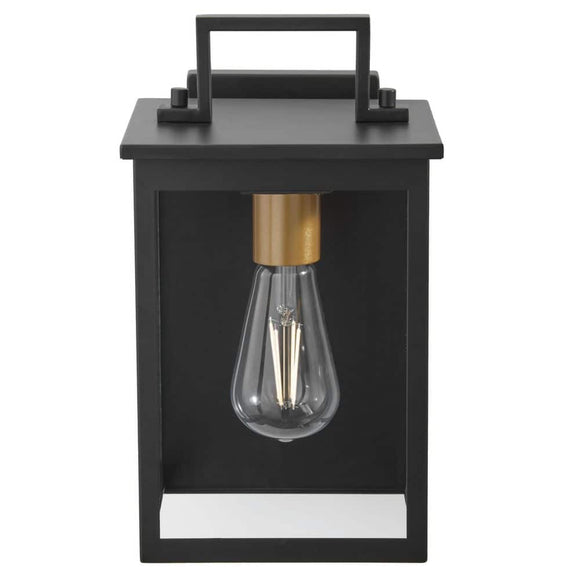 Hampton Bay Autumnhill 16 in. Matte Black with Gold Accents 1-Light Outdoor Line Voltage Wall Sconce with No Bulb Included