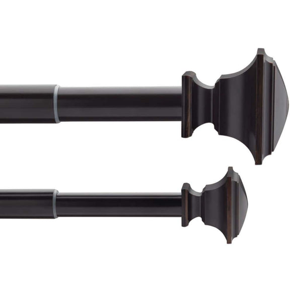 Home Decorators Collection 36 in. - 72 in. Telescoping 3/4 in. and 1 in. Double Curtain Rod Kit in Oil Rubbed Bronze with Flat Square Finials