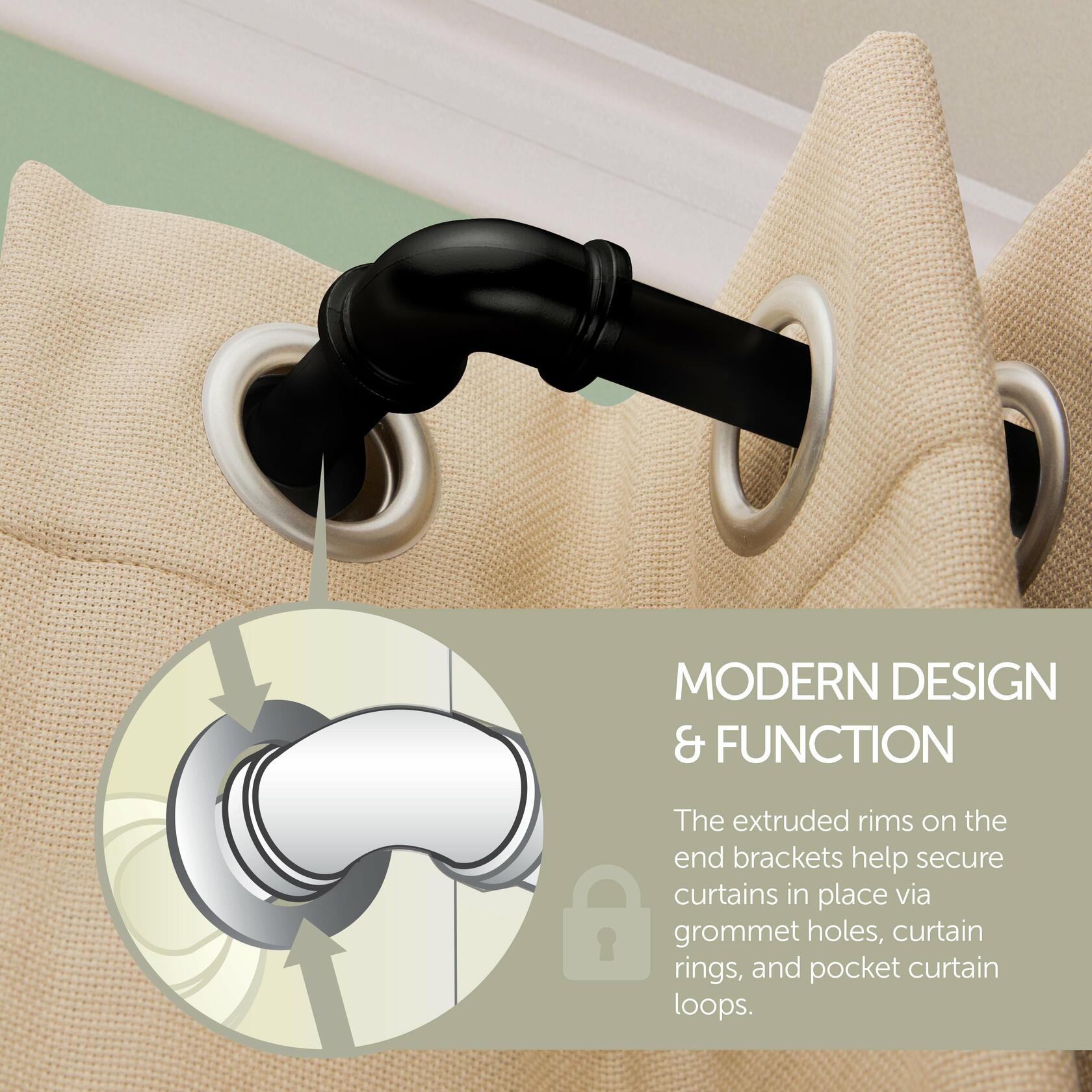 Rod Desyne BOT100-842 1 inch Blackout 84-120 inch-Black (3pcs) Single Curtain Rod Set