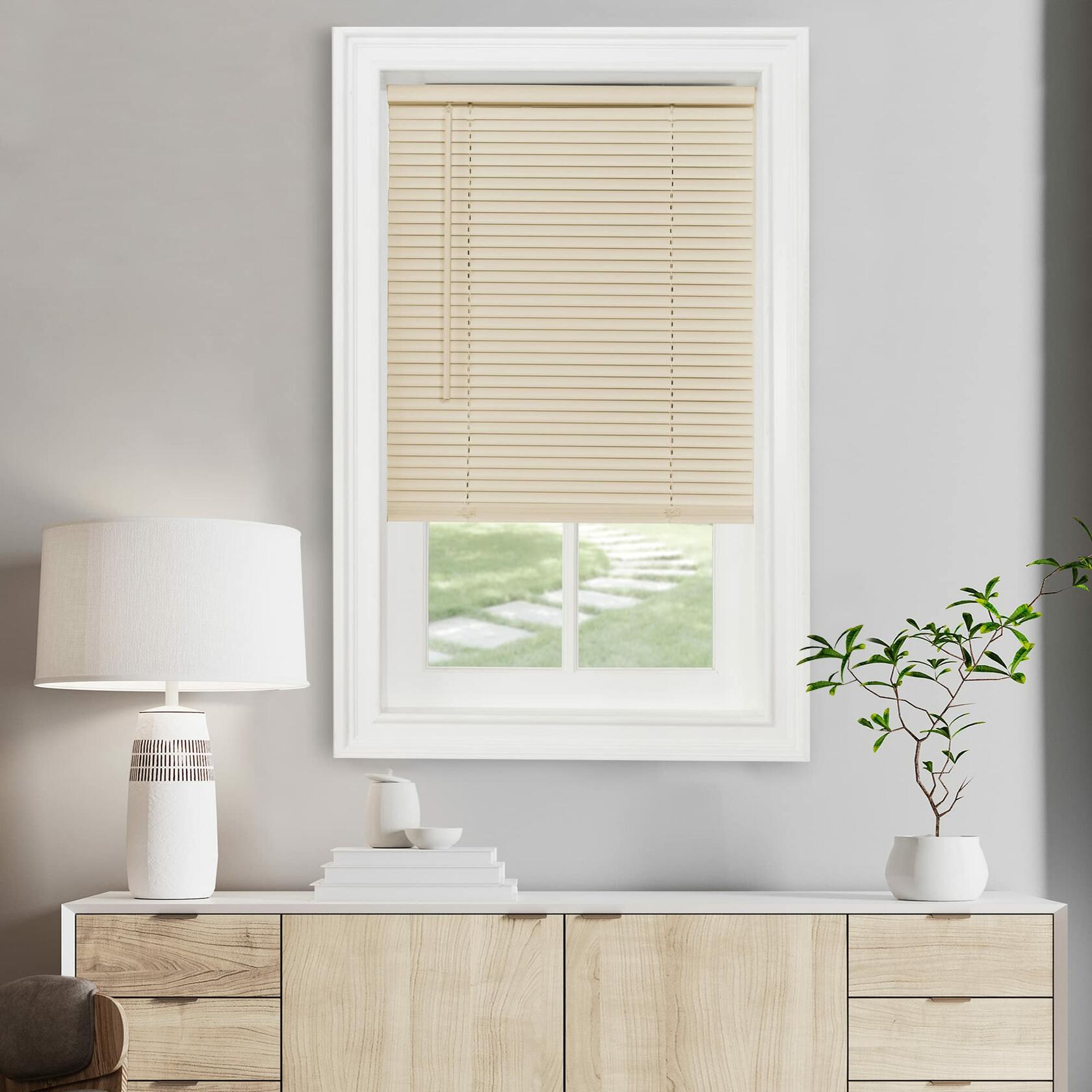 Cordless Light Filtering Mini Blind - 36 Inch Width, 48 Inch Length, 1" Slat Size - Alabaster - Cordless GII Morningstar Horizontal Windows Blinds for Interior by Achim Home Decor