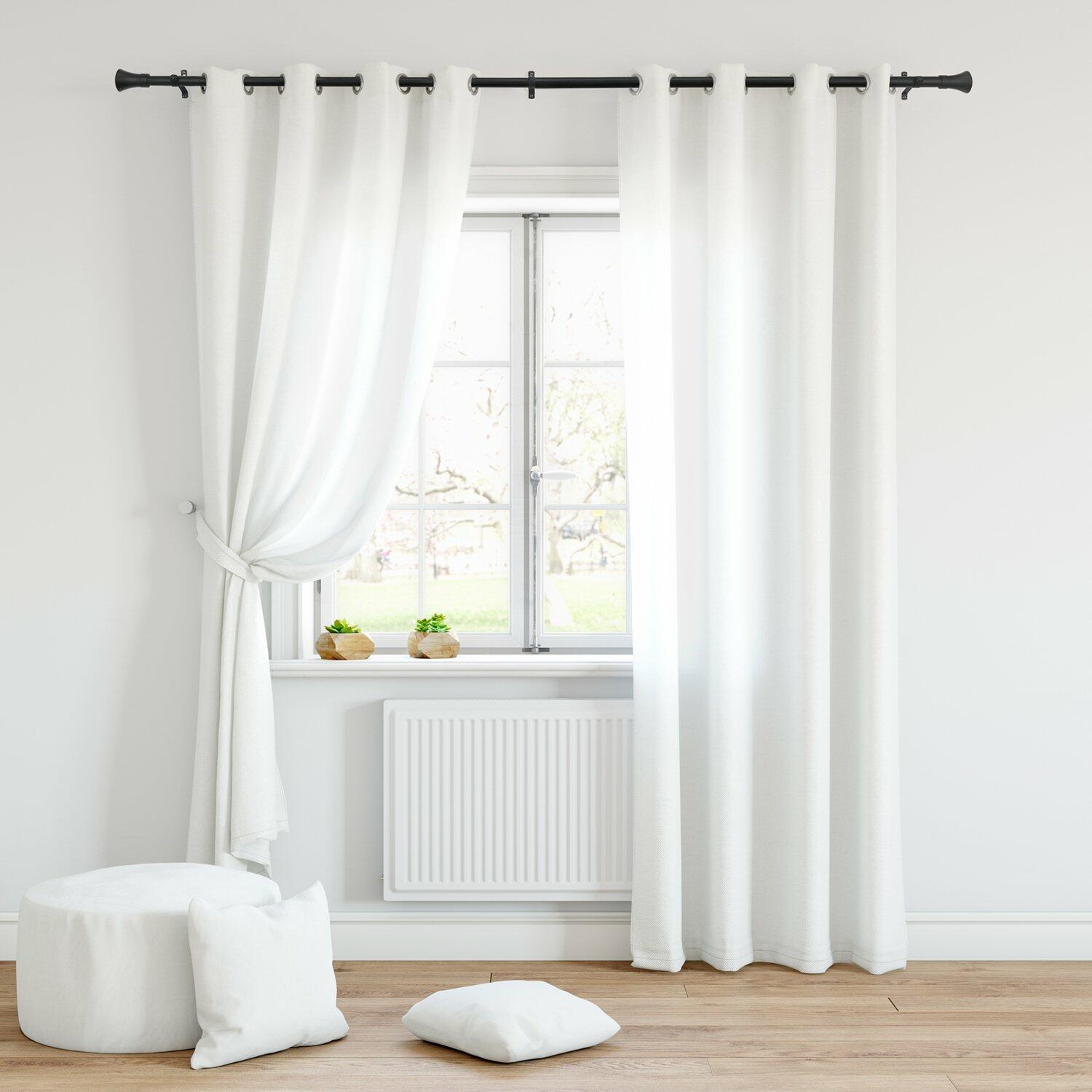 CHICOLOGY 3/4 to 1 inch Diameter Curtain Pole for Drapes with Decorative Finials, Window Decor, Elegant Finished in Brass, Bronze, Nickel & Black Curtain Rods, 48 to 86 inches, Matte Black - Aaron