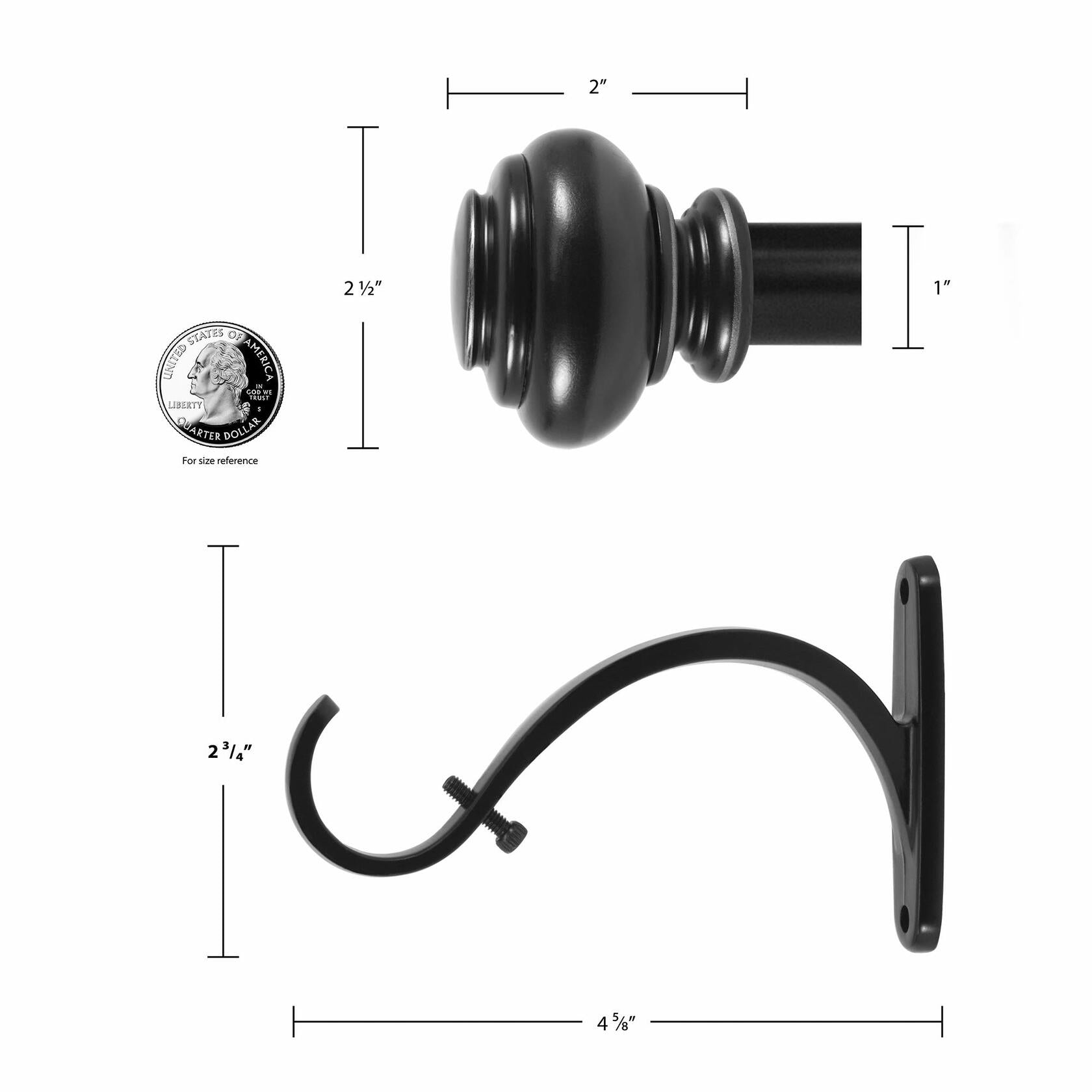 Decopolitan 27865-36BLK Urn Single Rod Set, 36 to 72-Inch, Antique Black