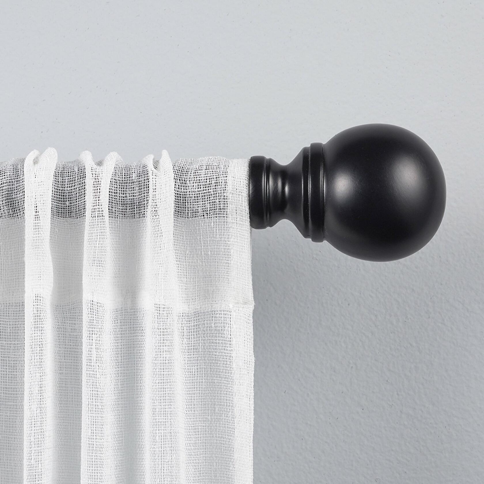 Exclusive Home Curtains Sphere 1" Curtain Rod and Coordinating Finial Set, Matte Black, Adjustable 36"-72"