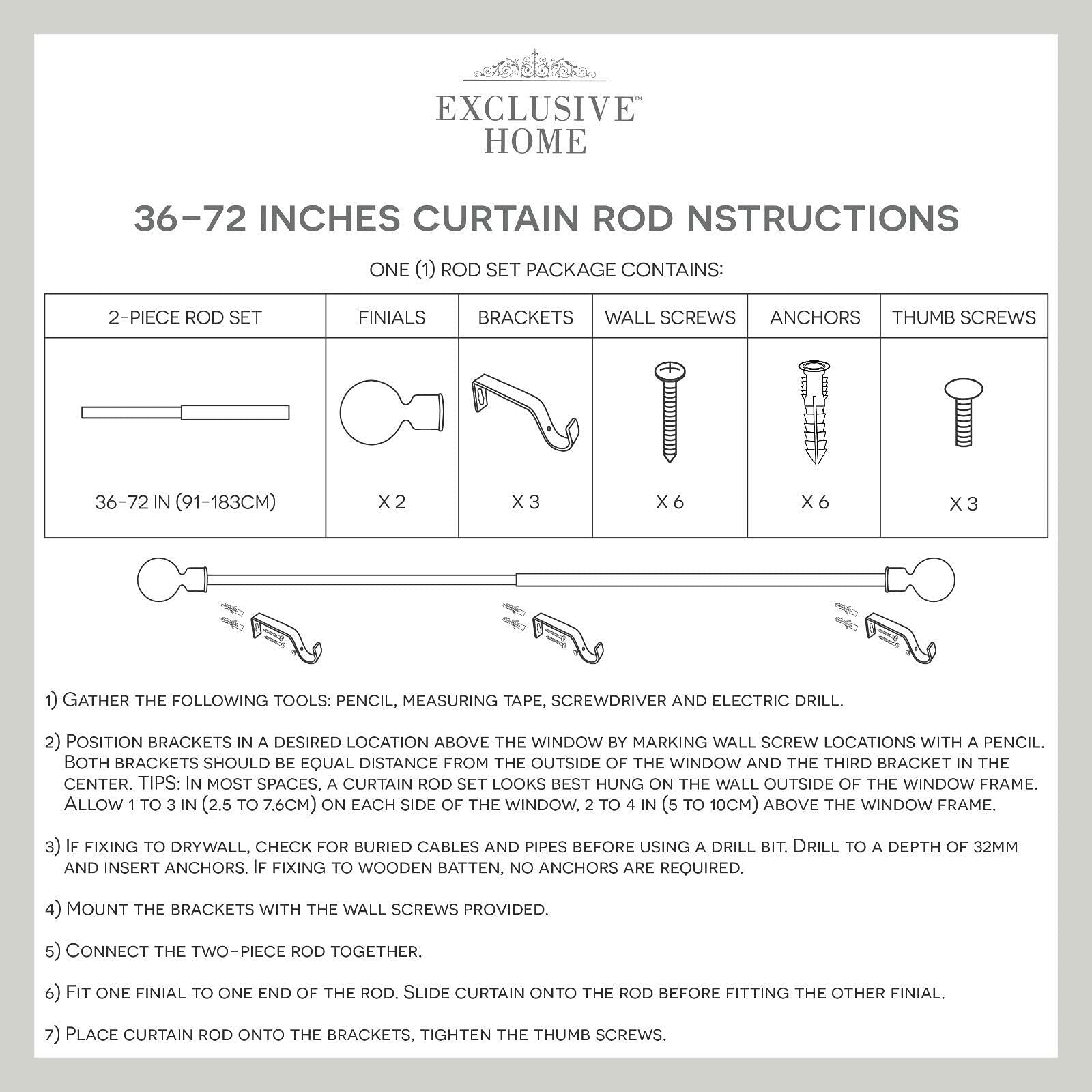 Exclusive Home Napoleon 1" Curtain Rod and Coordinating Finial Set, Matte Silver, Adjustable 66"-120"