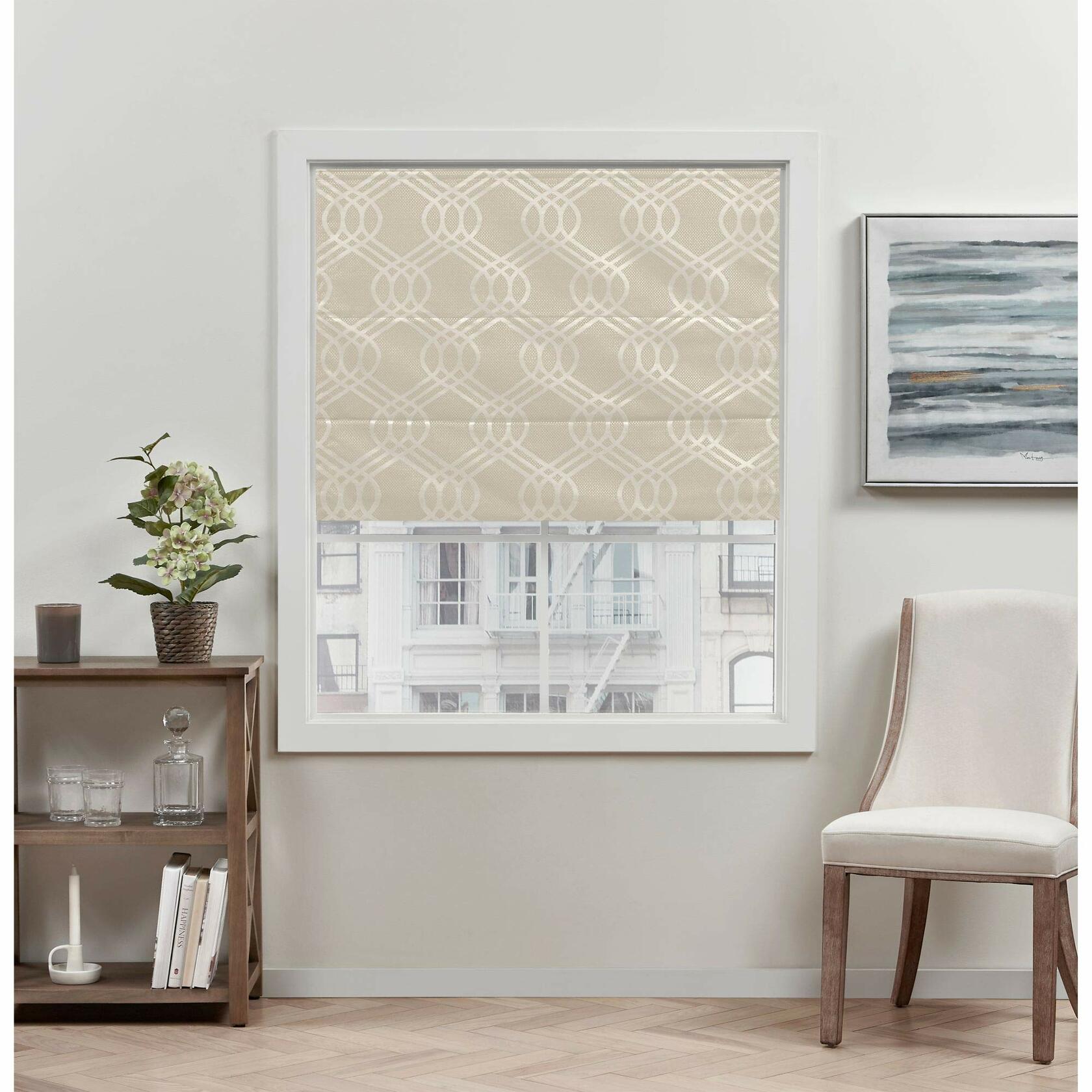 Exclusive Home Curtains Prague Trellis 100% Blackout Polyester Roman Shade, 23"x64", Natural