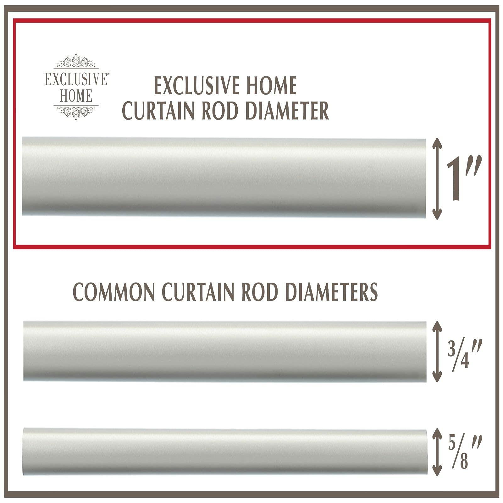 Exclusive Home Napoleon 1" Curtain Rod and Coordinating Finial Set, Matte Silver, Adjustable 66"-120"