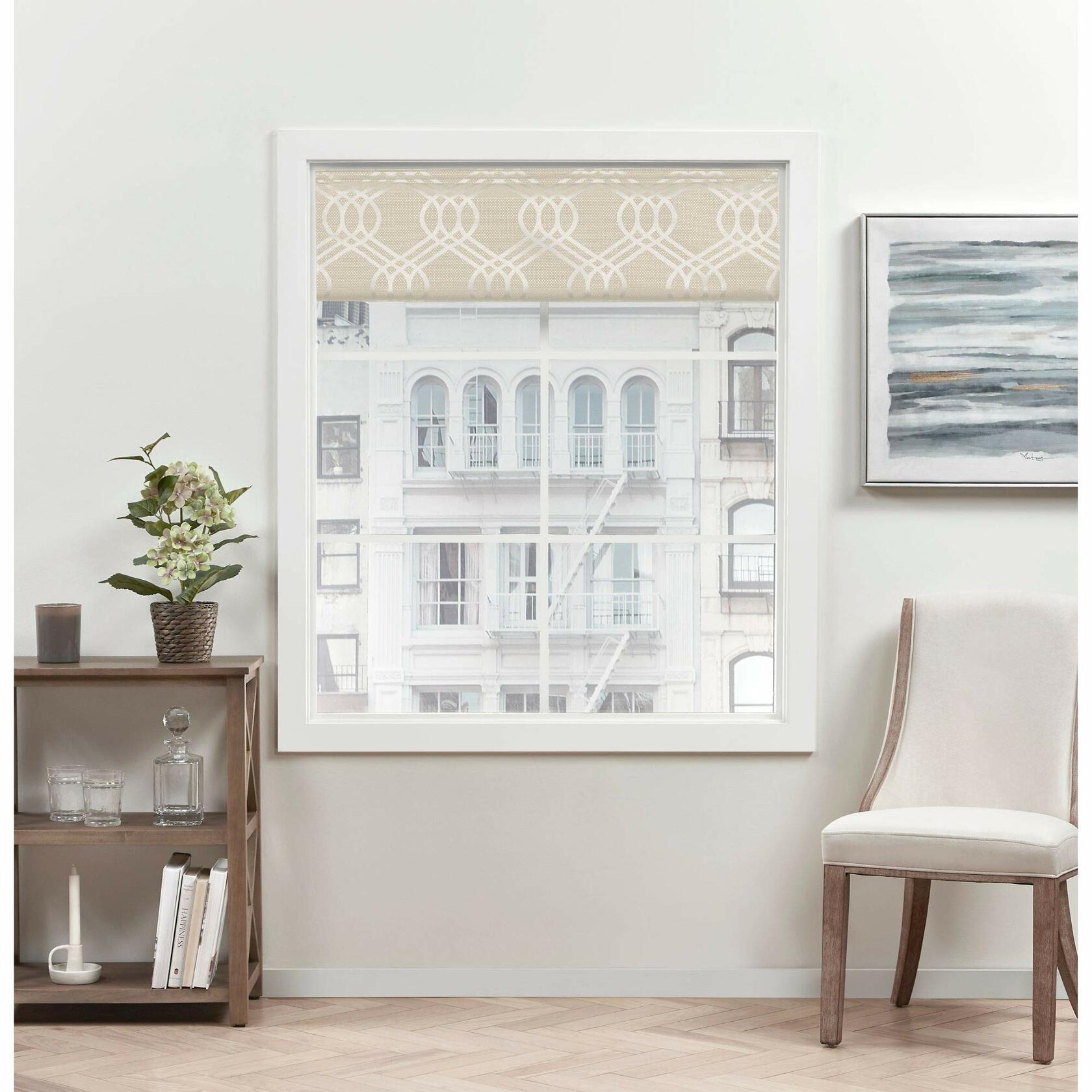 Exclusive Home Curtains Prague Trellis 100% Blackout Polyester Roman Shade, 23"x64", Natural