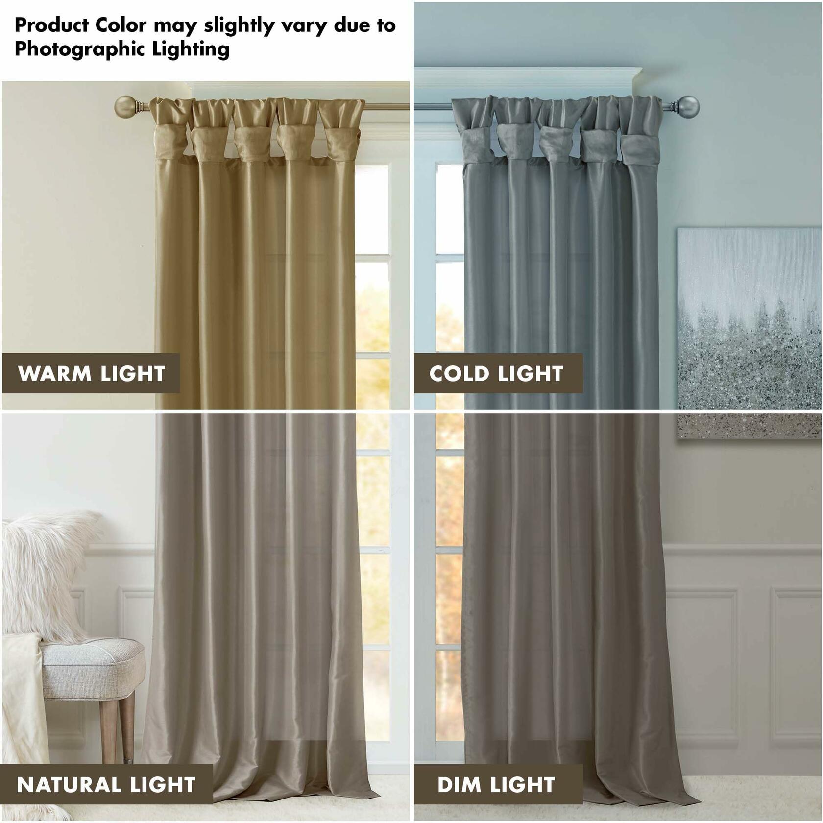 Madison Park Emilia Faux Silk Single Curtain with Privacy Lining, DIY Twist Tab Top, Window Drape for Living Room, Bedroom and Dorm, 95"L x 50"W, Pewter Brown