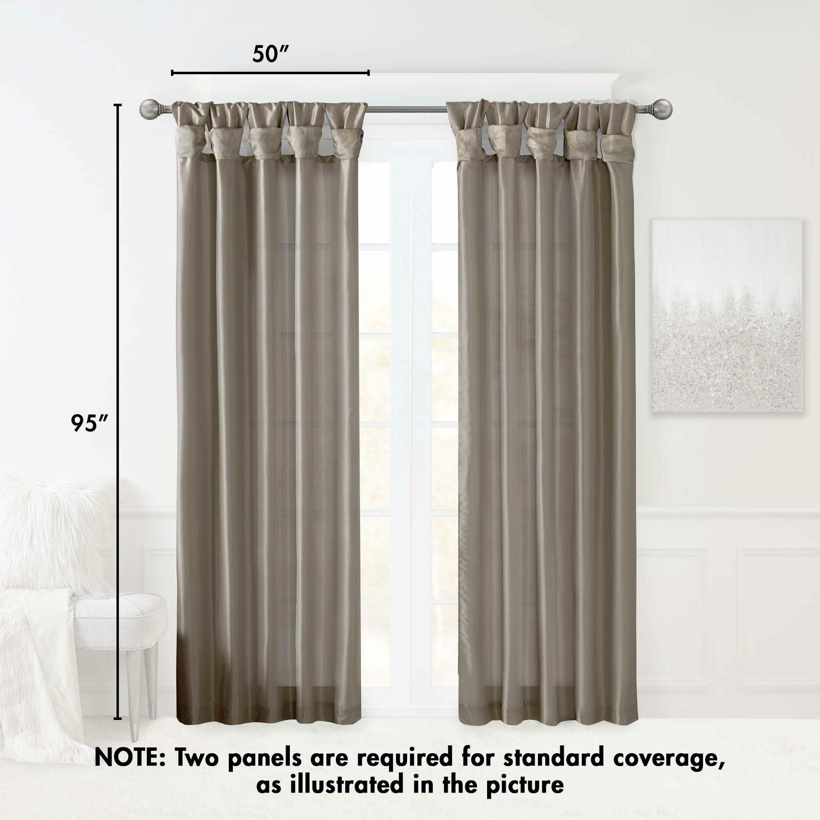 Madison Park Emilia Faux Silk Single Curtain with Privacy Lining, DIY Twist Tab Top, Window Drape for Living Room, Bedroom and Dorm, 95"L x 50"W, Pewter Brown
