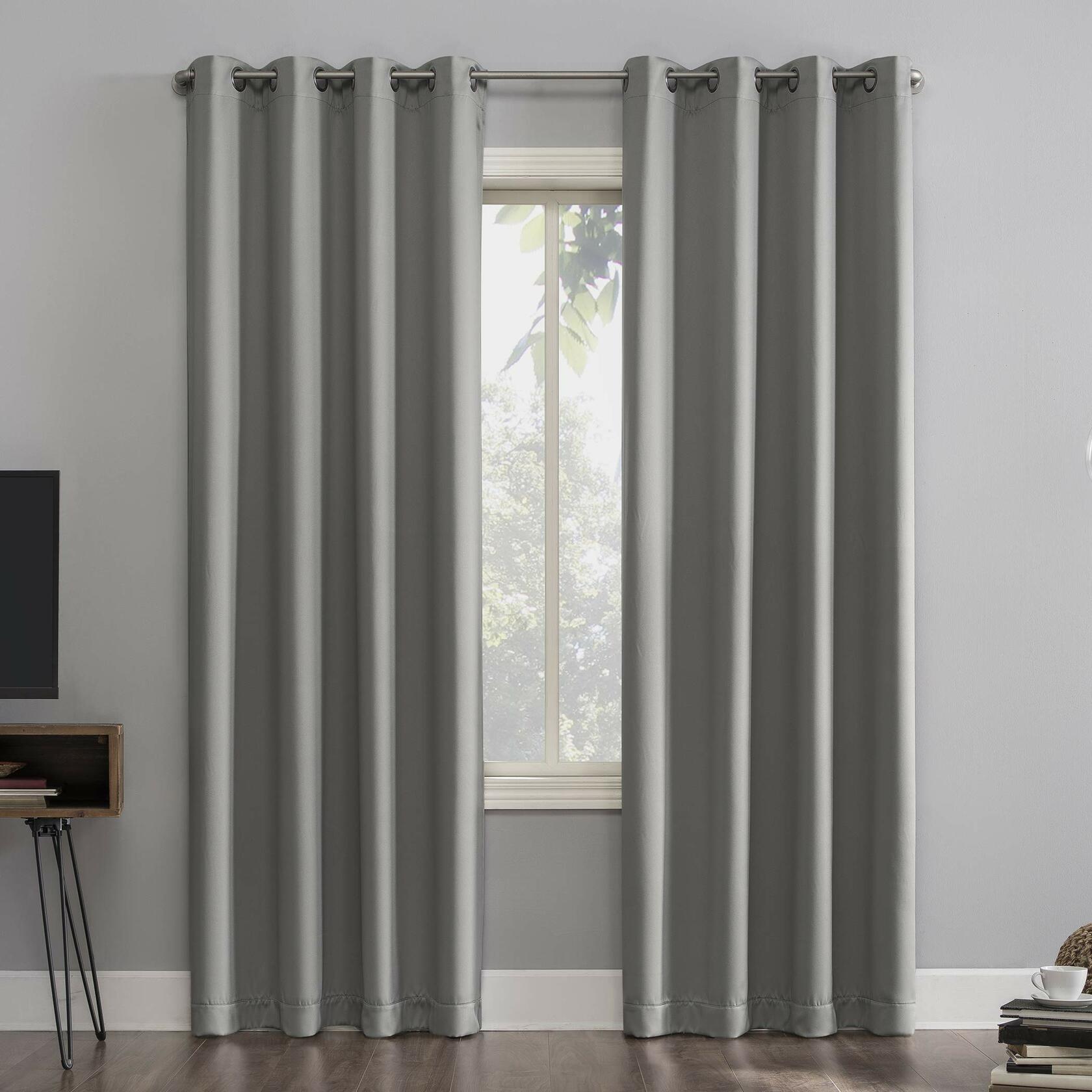 Sun Zero Nordic Theater Grade Extreme 100% Blackout Grommet Curtain Single Panel, 52" x 84", Silver Gray