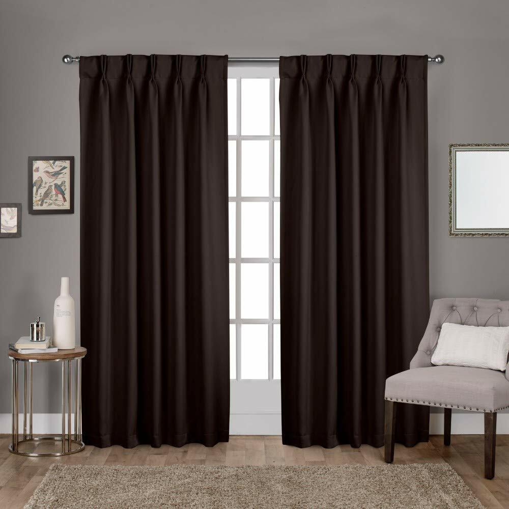 Exclusive Home Curtains Sateen Twill Woven Room Darkening Blackout Pinch Pleat/Hidden Tab Top Curtain Panel Pair, 84" Length, Espresso