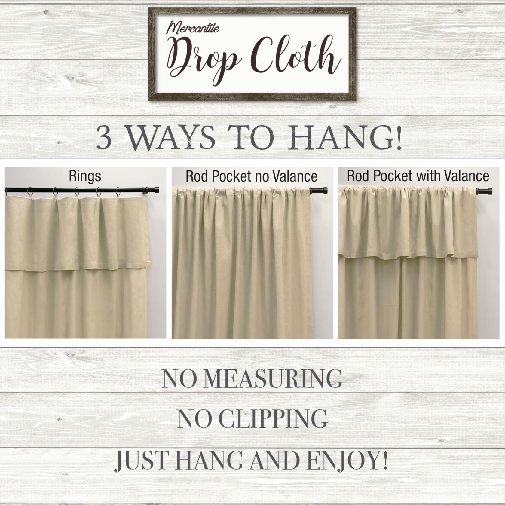 Mercantile Drop Cloth Curtain Panel, Light Filtering Ring & Tab Top with Attached Valance, 84 in Long x 50 in Wide, Farmhouse Single Window Panel, Bedroom, Living Room & Dining Room, Wave Blue