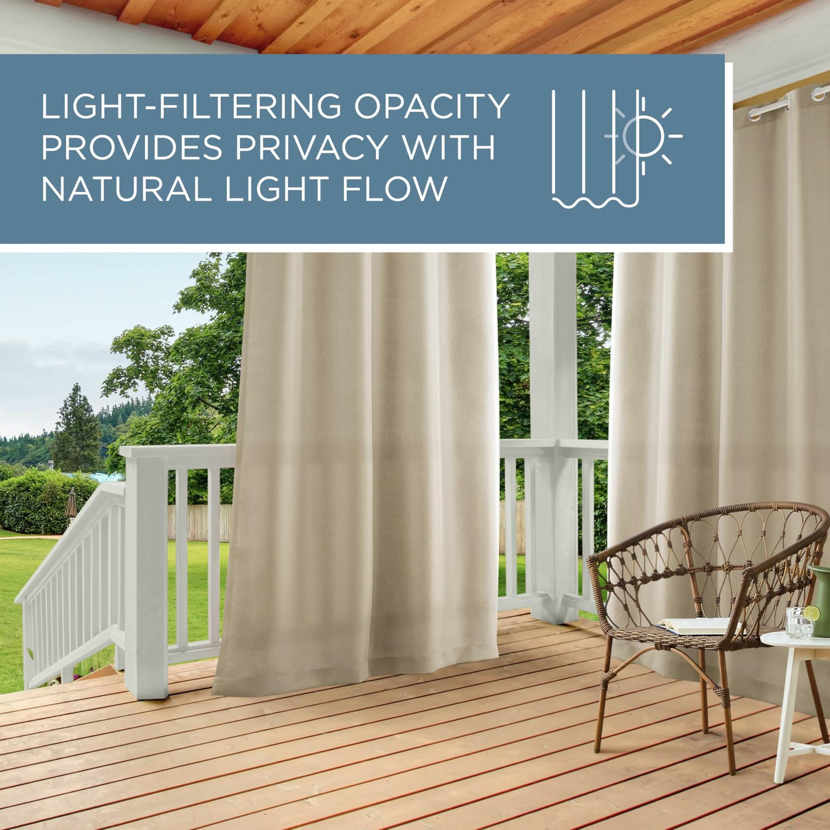TOWN & COUNTRY BASICS Cabana Solid Heavyweight Indoor Outdoor Curtains, Light Filtering Opacity with Grommet Top, Water Repellent, 2-Pack Set, 54"x96", Taupe