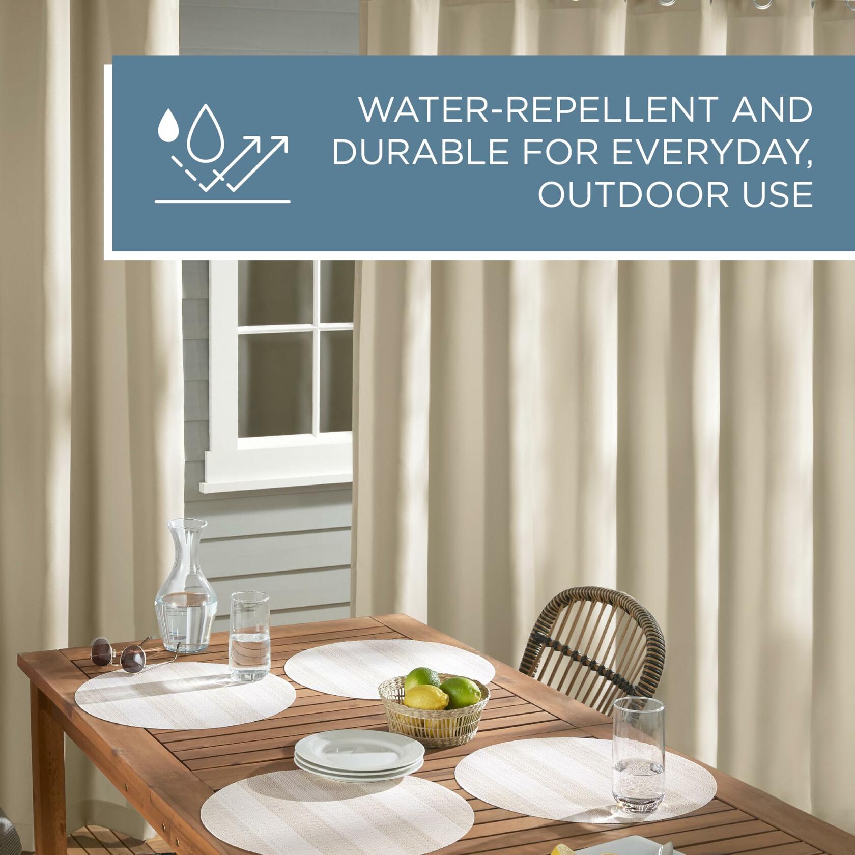 TOWN & COUNTRY BASICS Cabana Solid Heavyweight Indoor Outdoor Curtains, Light Filtering Opacity with Grommet Top, Water Repellent, 2-Pack Set, 54"x96", Taupe