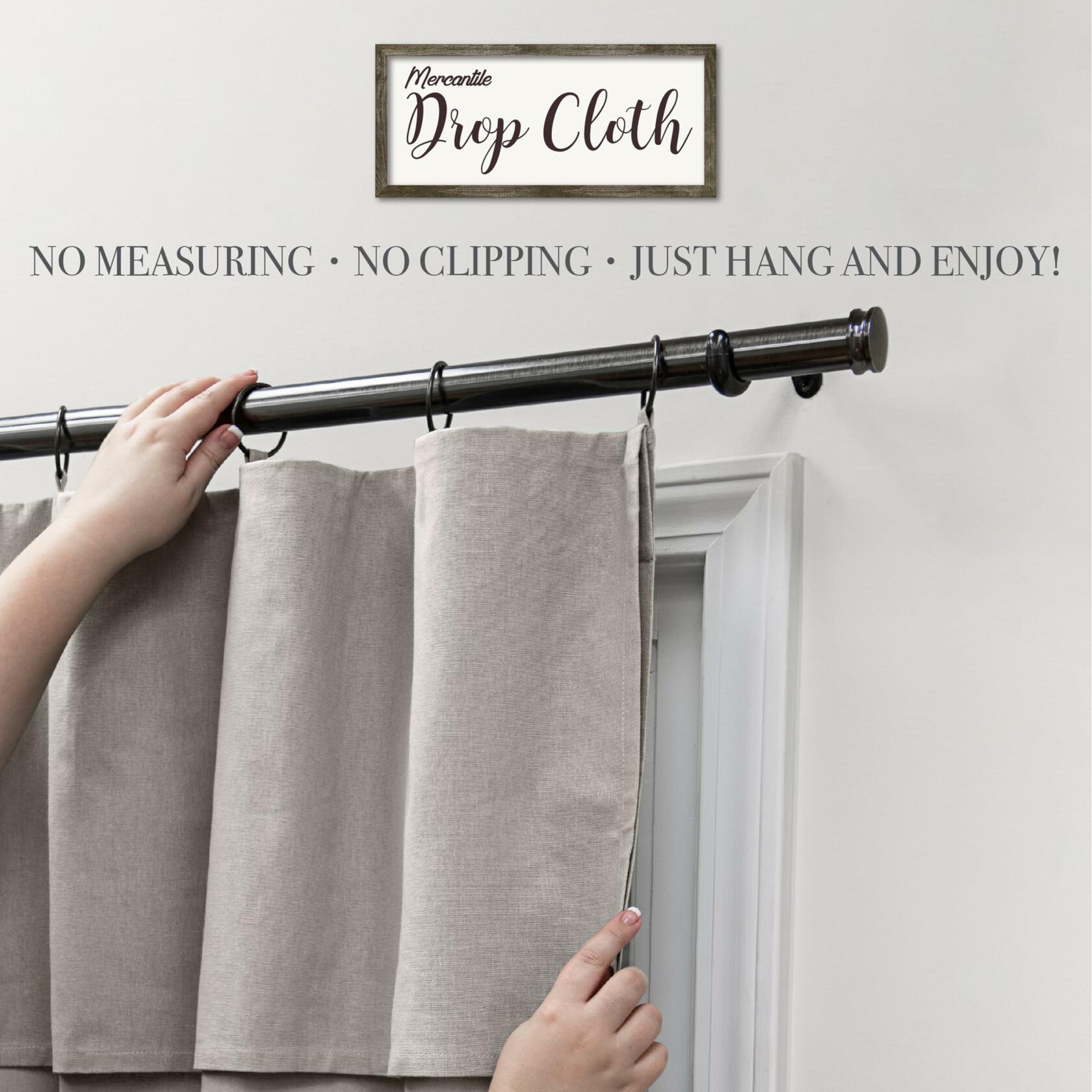 Mercantile Drop Cloth Curtain Panel, Light Filtering Ring & Tab Top with Attached Valance, 84 in Long x 50 in Wide, Farmhouse Single Window Panel, Bedroom, Living Room & Dining Room, Wave Blue