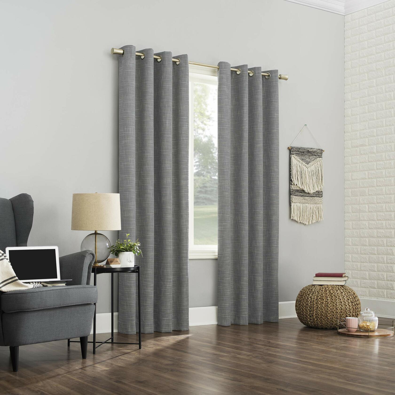 Sun Zero Brooks Burlap Weave Thermal Extreme Total Blackout Grommet Curtain Panel, 52" x 96", Gray