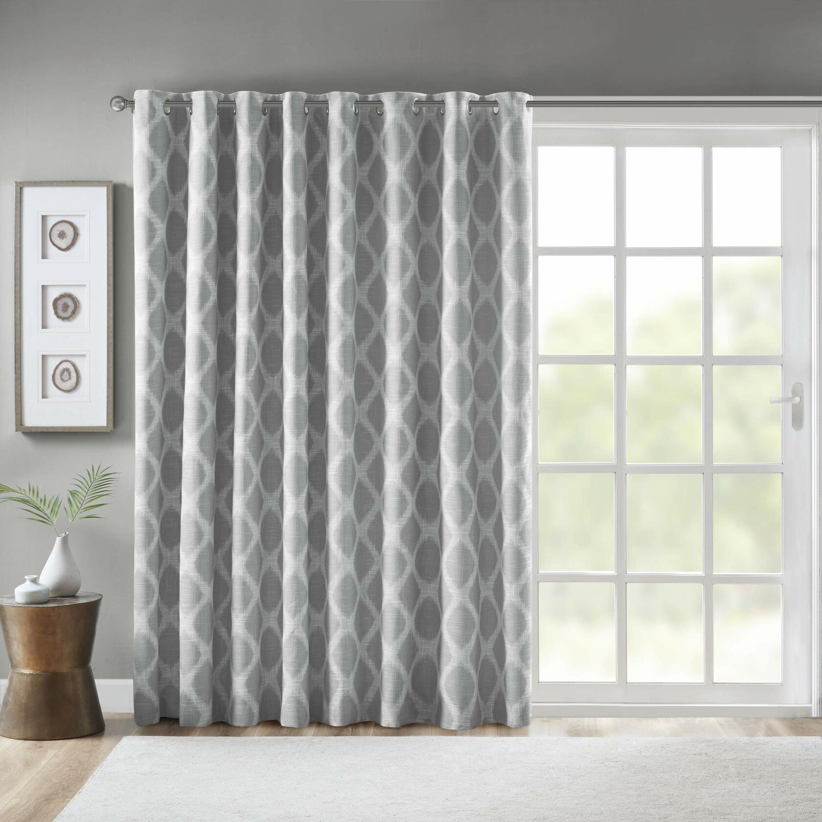 Sun Smart Blakesly Blackout Curtains Patio Window, Ikat Print, Grommet Top Living Room Decor, Living Room Decor, Thermal Insulated Light Blocking Drape for Bedroom and Apartments, 100" x 84", Grey