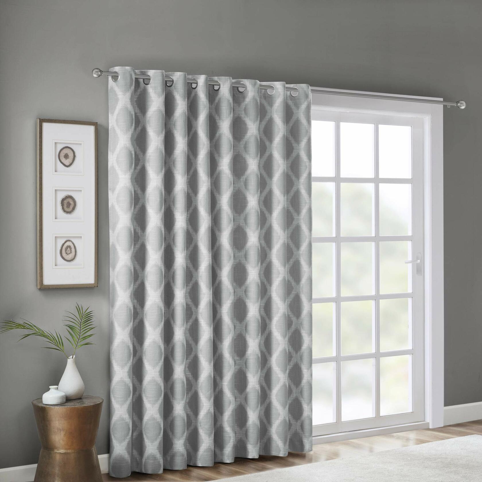Sun Smart Blakesly Blackout Curtains Patio Window, Ikat Print, Grommet Top Living Room Decor, Living Room Decor, Thermal Insulated Light Blocking Drape for Bedroom and Apartments, 100" x 84", Grey