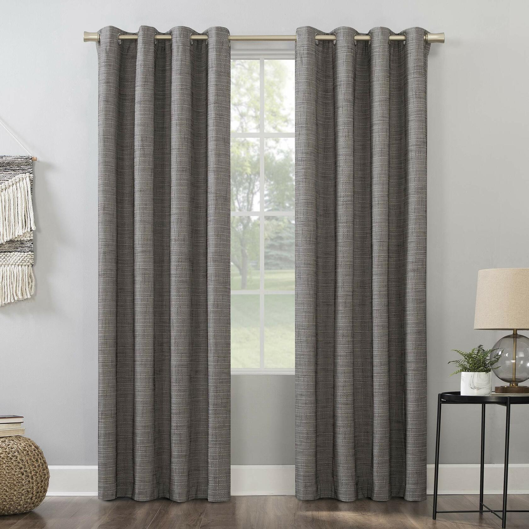Sun Zero - 56586 Brooks Burlap Weave Thermal Extreme 100% Blackout Grommet Curtain Panel, 52" x 96", Taupe/Cocoa Brown