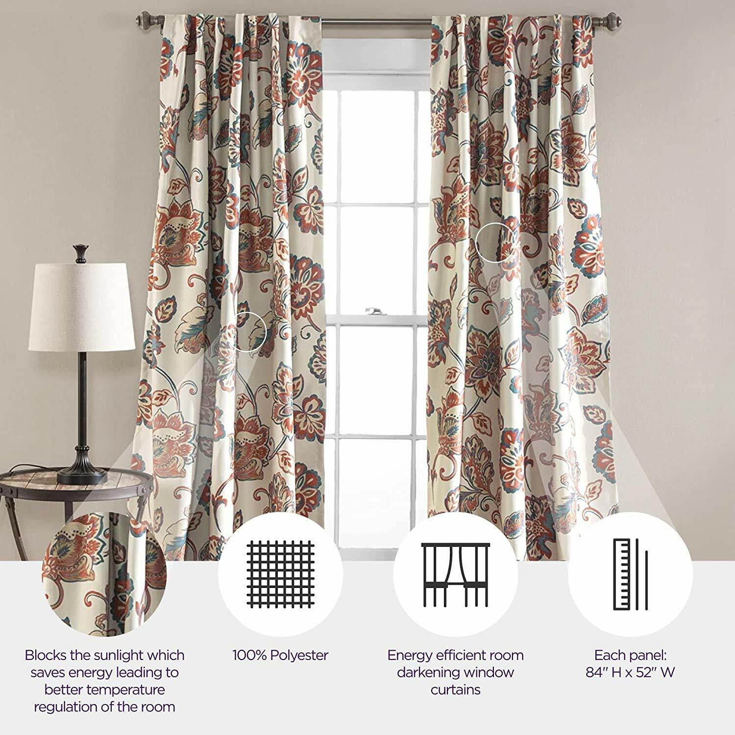 Lush Decor C42236P15-000 Aster Window Room-Darkening, Curtain Panels, 84" x 52" Pair (Paisley), Ivory