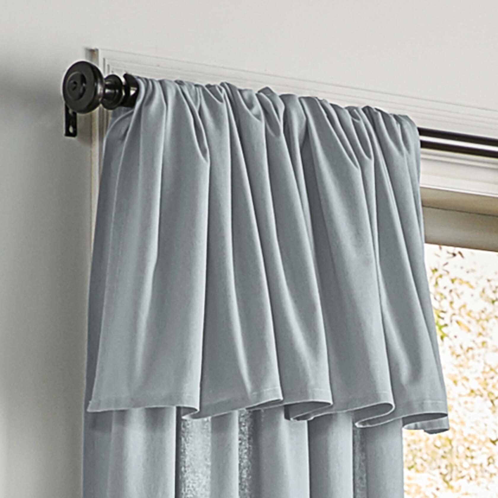 Mercantile Drop Cloth Curtain Panel, Light Filtering Ring & Tab Top with Attached Valance, 84 in Long x 50 in Wide, Farmhouse Single Window Panel, Bedroom, Living Room & Dining Room, Wave Blue