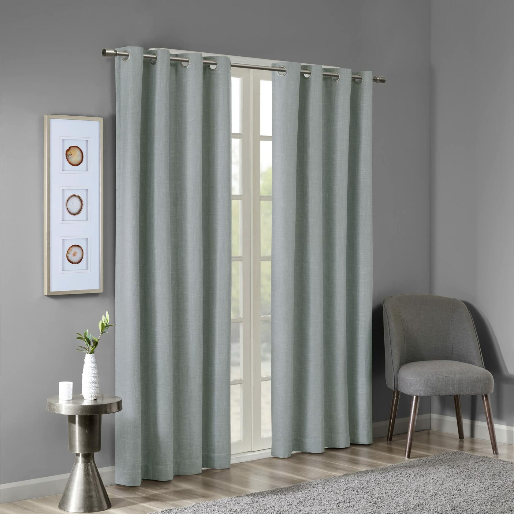 Sun Smart Maya Blackout Curtain Patio Single Window, Textured Heatherd Print, Grommet Top Living Room Décor, Thermal Insulated Light Blocking Drape for Bedroom and Apartments, 100x84, Dusty Seafoam