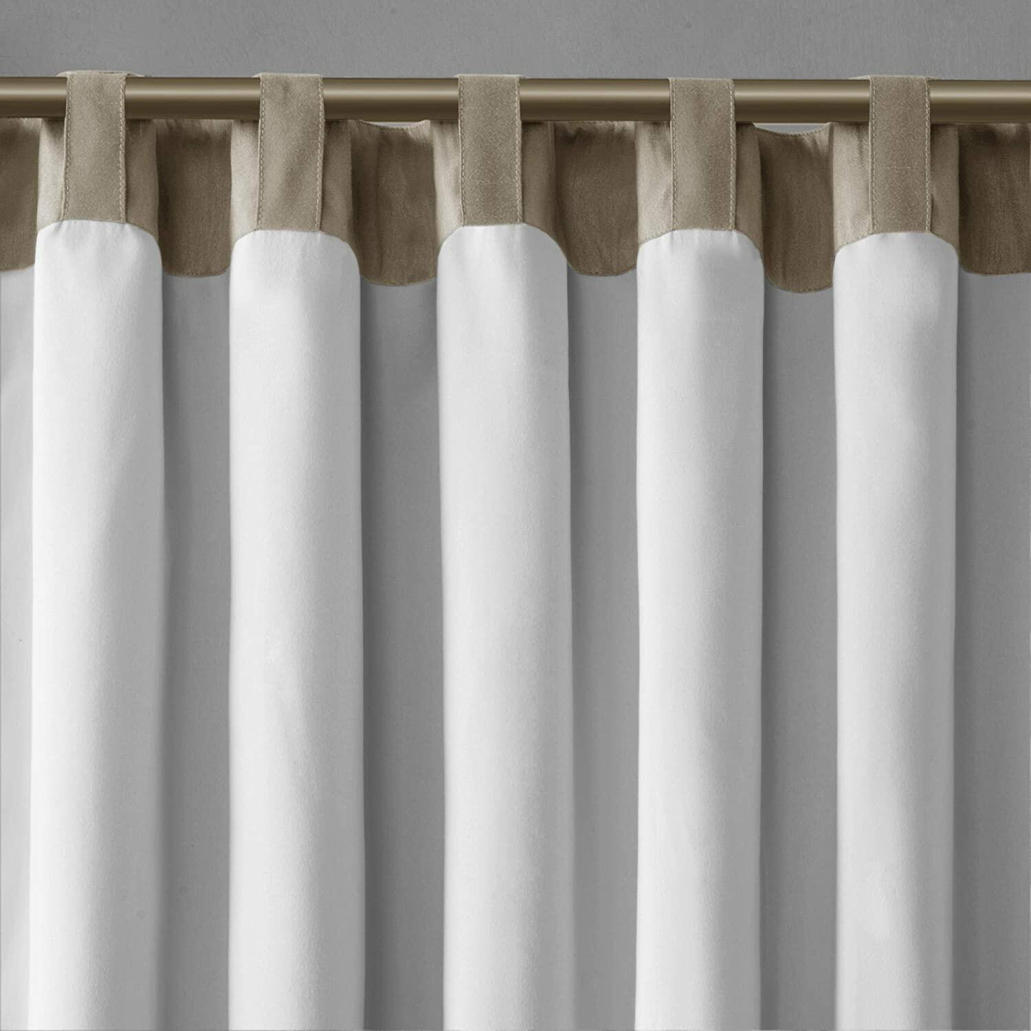 Madison Park Tan Curtains For Living Room , Transitional-Rod Pocket Light Curtains For Bedroom , Andora Embroidered Back Tab Fabric Window Curtains , 50" x 84", 1-Panel Pack