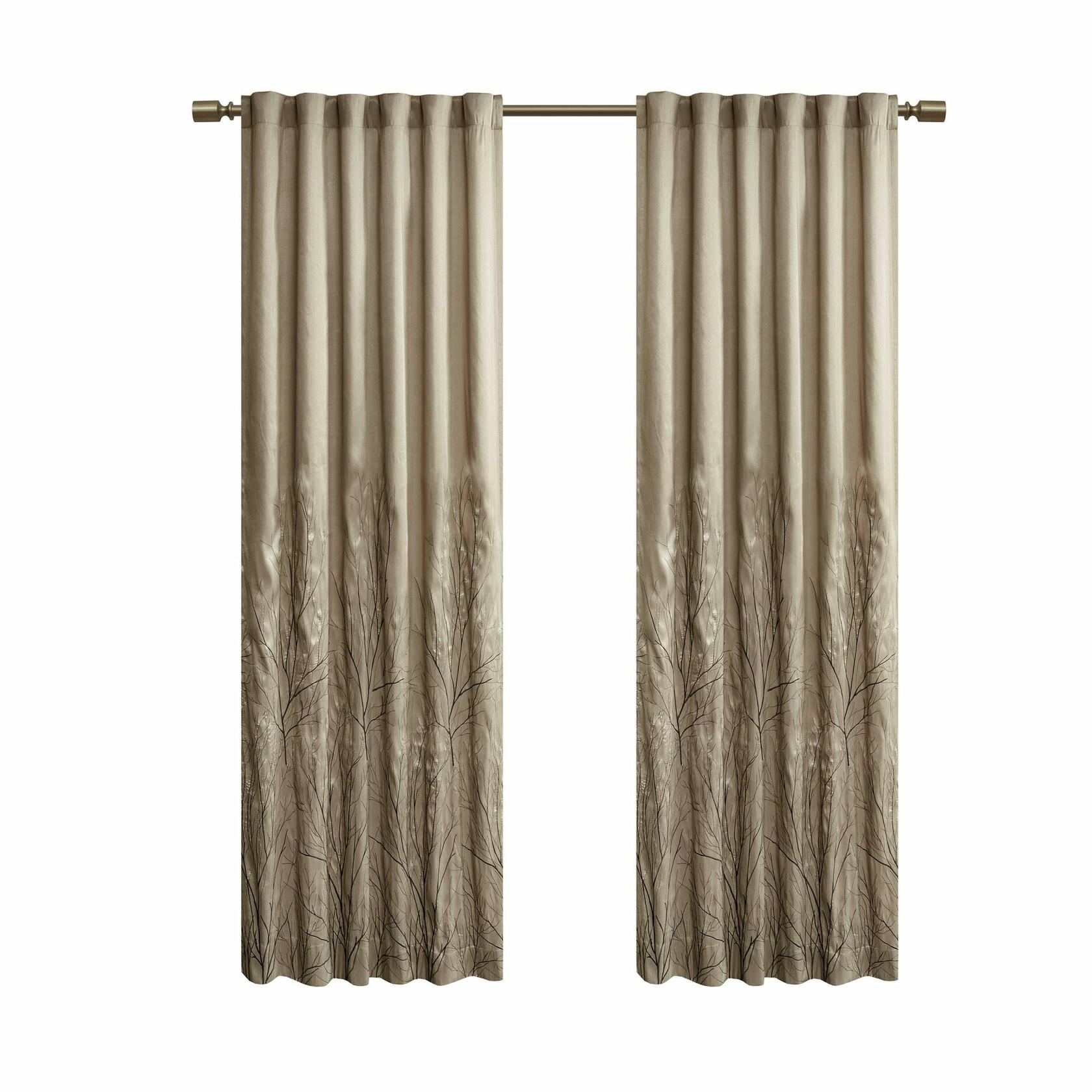 Madison Park Tan Curtains For Living Room , Transitional-Rod Pocket Light Curtains For Bedroom , Andora Embroidered Back Tab Fabric Window Curtains , 50" x 84", 1-Panel Pack
