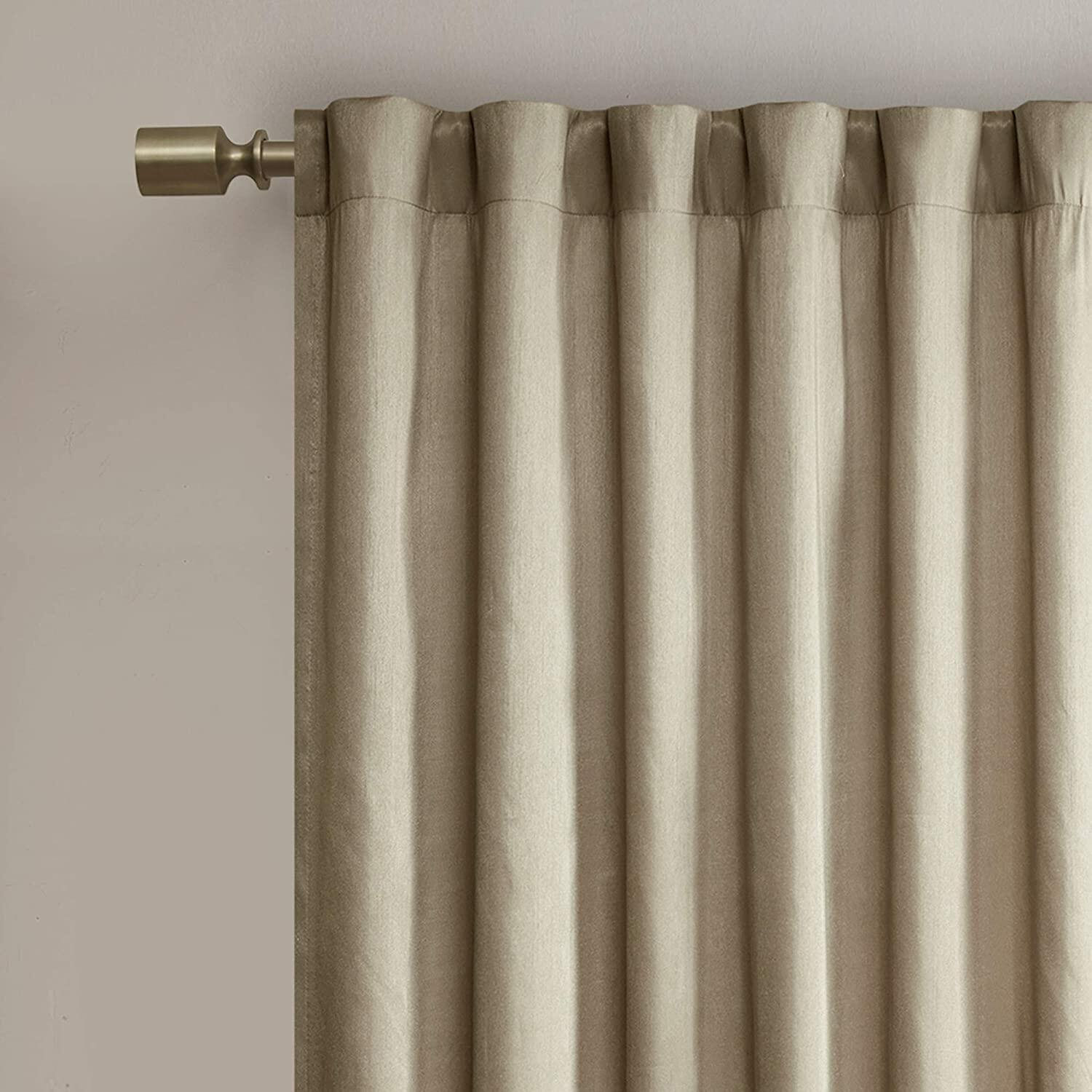 Madison Park Tan Curtains For Living Room , Transitional-Rod Pocket Light Curtains For Bedroom , Andora Embroidered Back Tab Fabric Window Curtains , 50" x 84", 1-Panel Pack