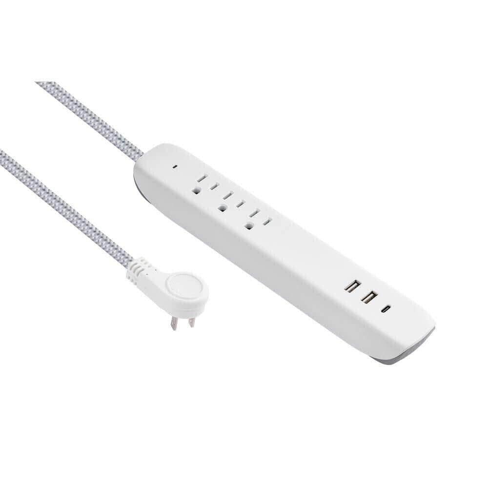 Commercial Electric 3 pack Surge Kit with USA-A and USB-C Ports - 300 Joules - 5 AMP USB total - Flat plug for tight spaces - 4ft braided power cord