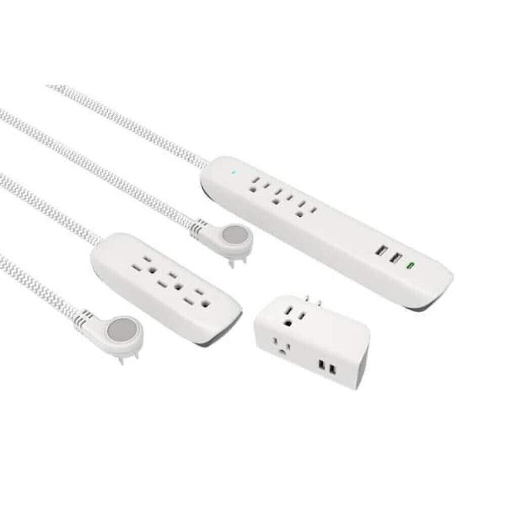 Commercial Electric 3 pack Surge Kit with USA-A and USB-C Ports - 300 Joules - 5 AMP USB total - Flat plug for tight spaces - 4ft braided power cord