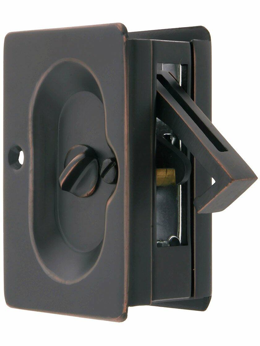 Premium Quality Mid-Century Pocket Door Privacy Lock Set in Oil-Rubbed Bronze
