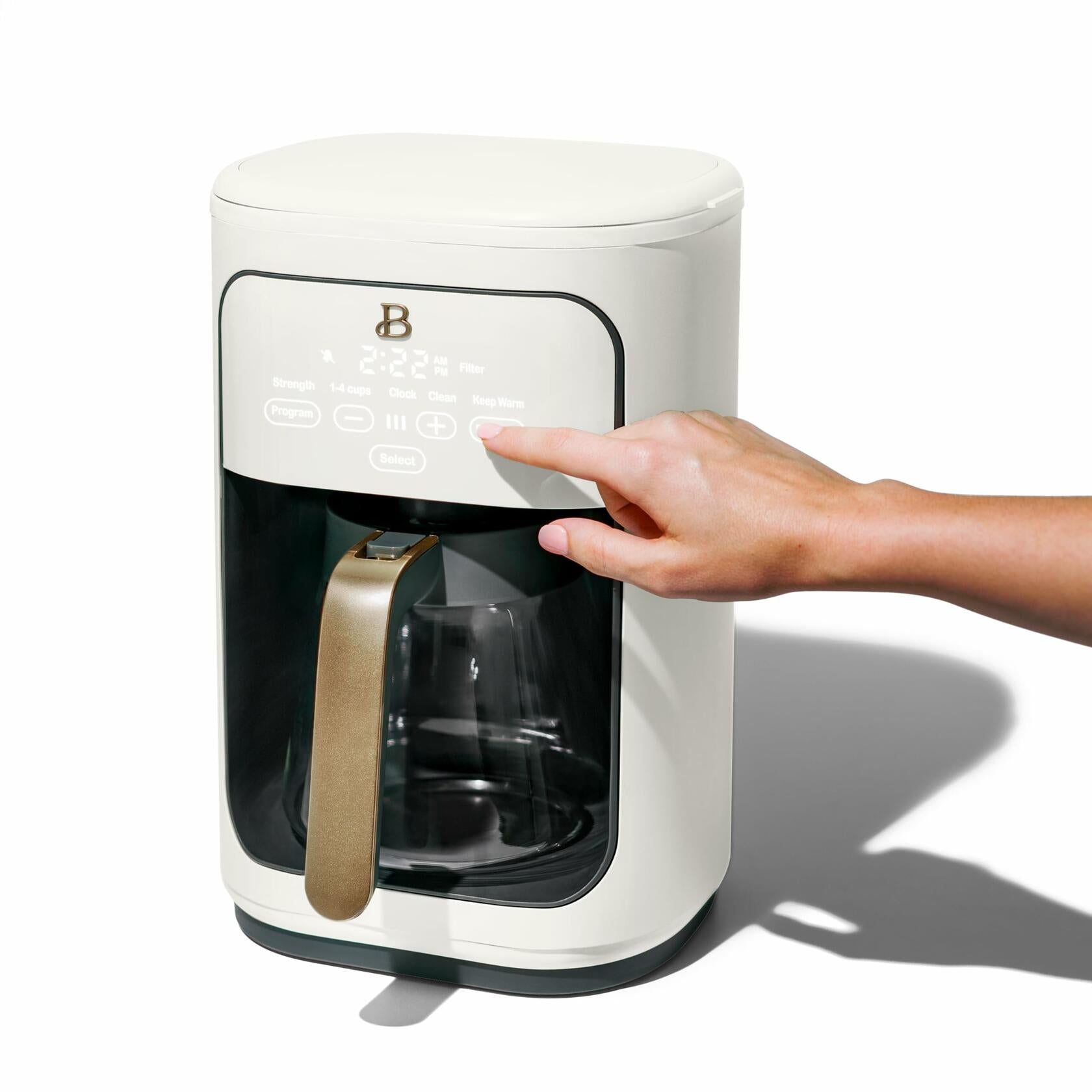 Touchscreen Coffee Maker, 14-Cup Programmable Coffee Maker with Touch-Activated Display, Kitchenware by Drew Barrymore (White Icing)
