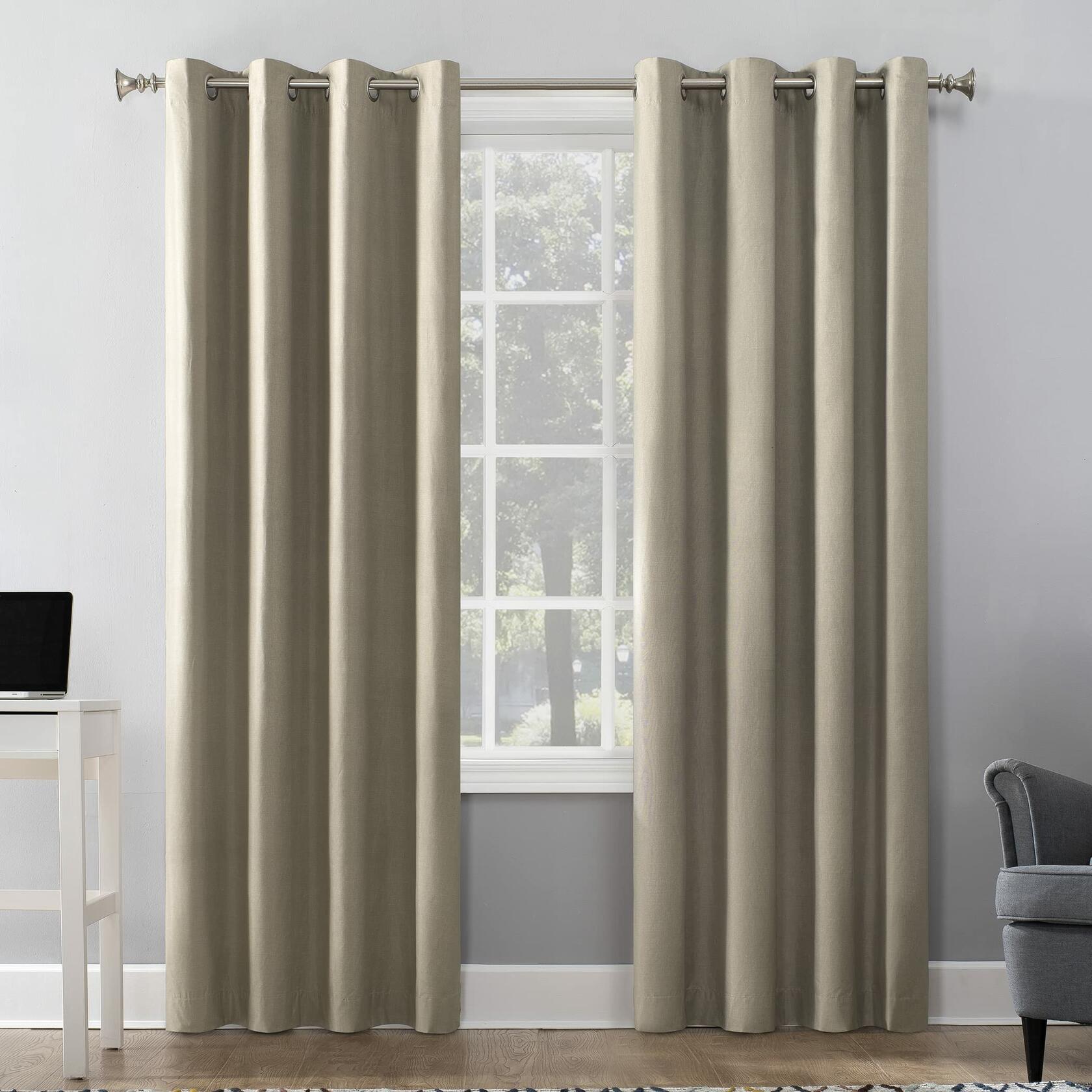 Sun Zero Columbia Thermal Insulated 100% Blackout Grommet Curtain Single Panel, 50" x 84", Linen Off-white