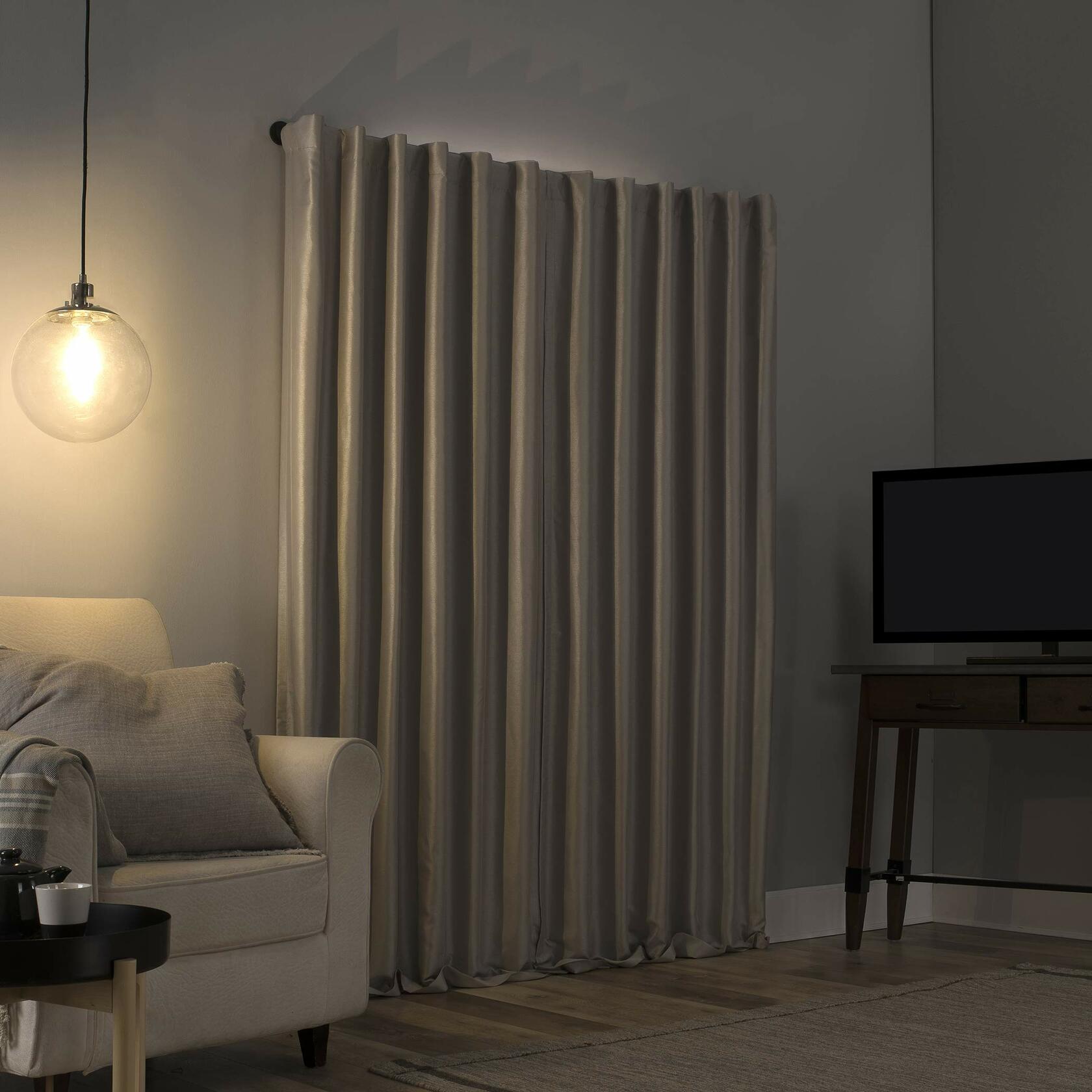 Sun Zero Greyson Faux Dupioni Silk Thermal Extreme Total Blackout Back Tab Curtain Panel, 50" x 63", Stone Beige